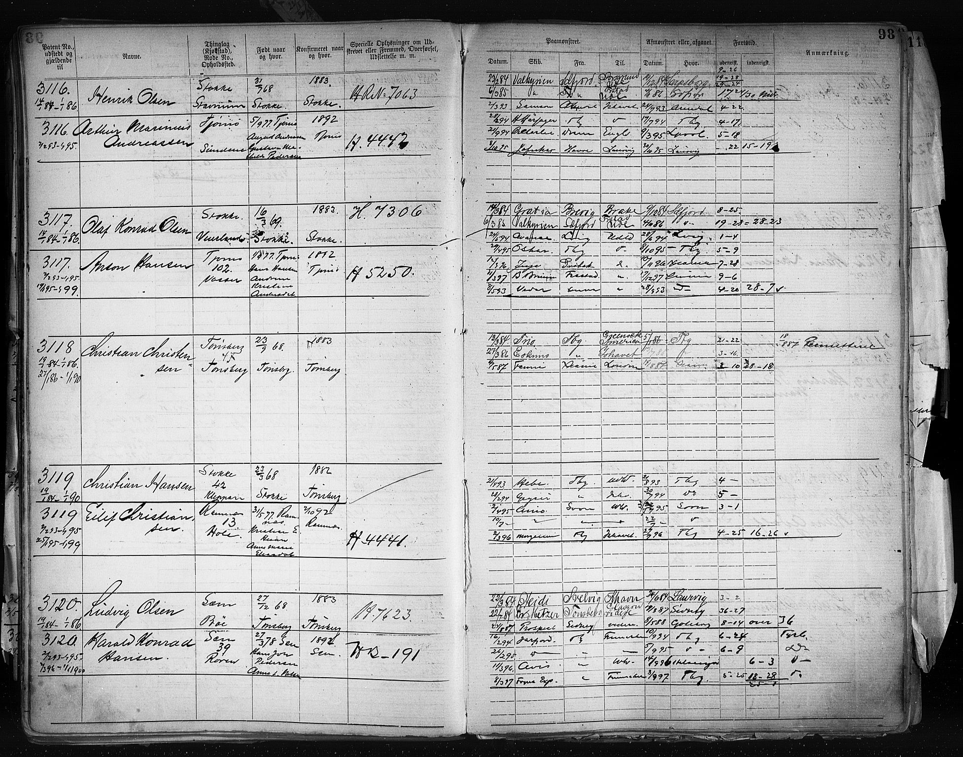 Tønsberg innrulleringskontor, AV/SAKO-A-786/F/Fb/L0003: Annotasjonsrulle Patent nr. 2646-5149, 1881-1892, p. 100