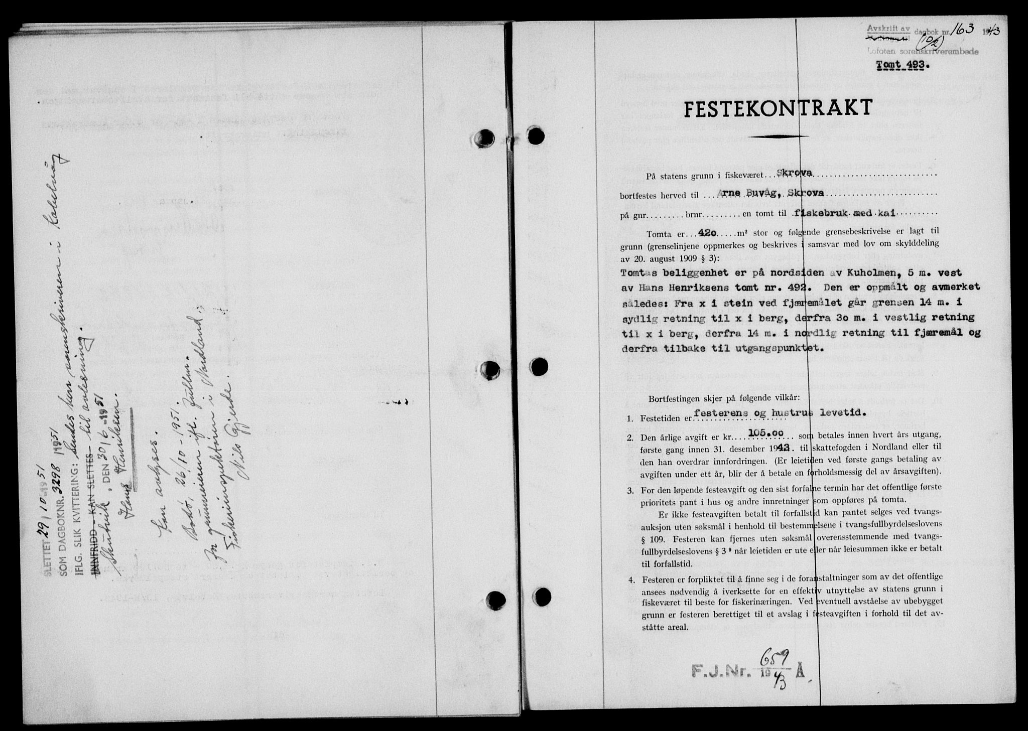Lofoten sorenskriveri, SAT/A-0017/1/2/2C/L0010a: Mortgage book no. 10a, 1942-1943, Diary no: : 163/1943