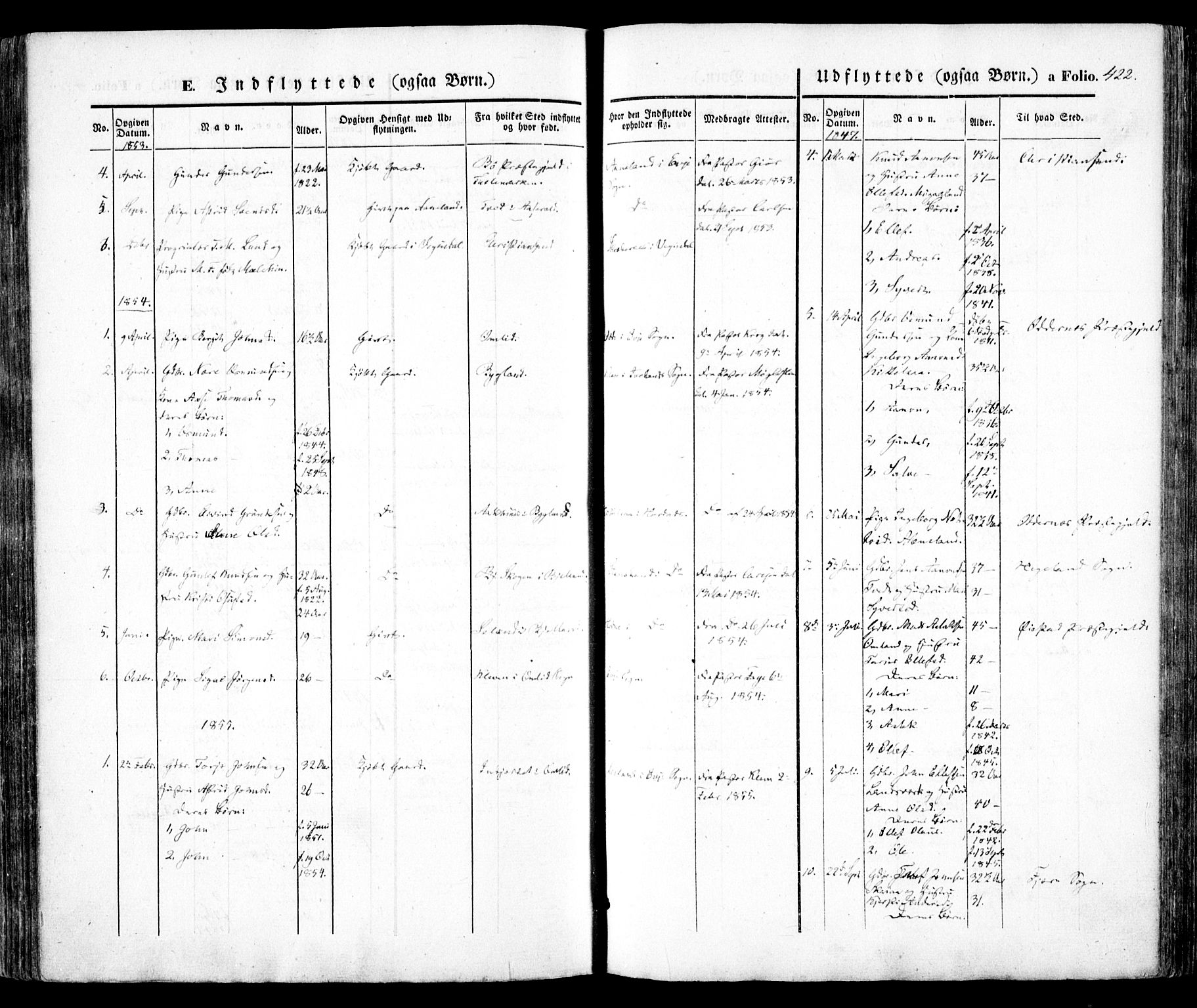 Evje sokneprestkontor, SAK/1111-0008/F/Fa/Faa/L0005: Parish register (official) no. A 5, 1843-1865, p. 422