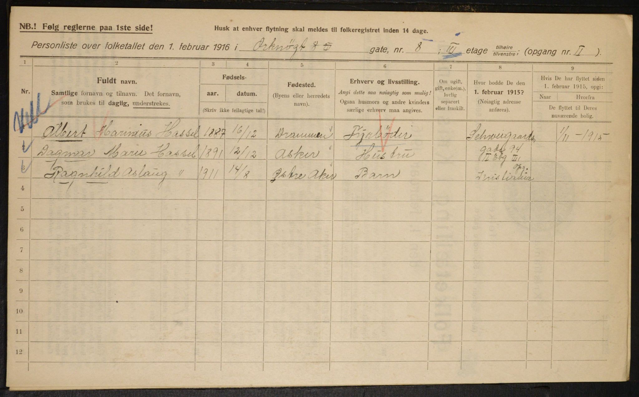 OBA, Municipal Census 1916 for Kristiania, 1916, p. 77952