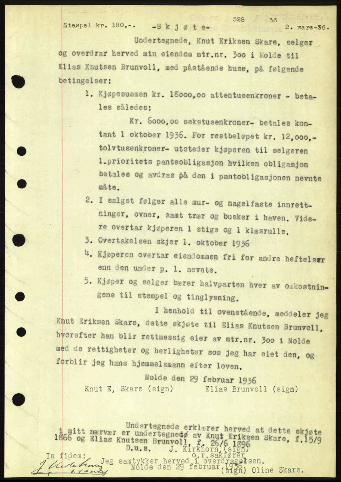 Romsdal sorenskriveri, AV/SAT-A-4149/1/2/2C: Mortgage book no. A1, 1936-1936, Diary no: : 528/1936