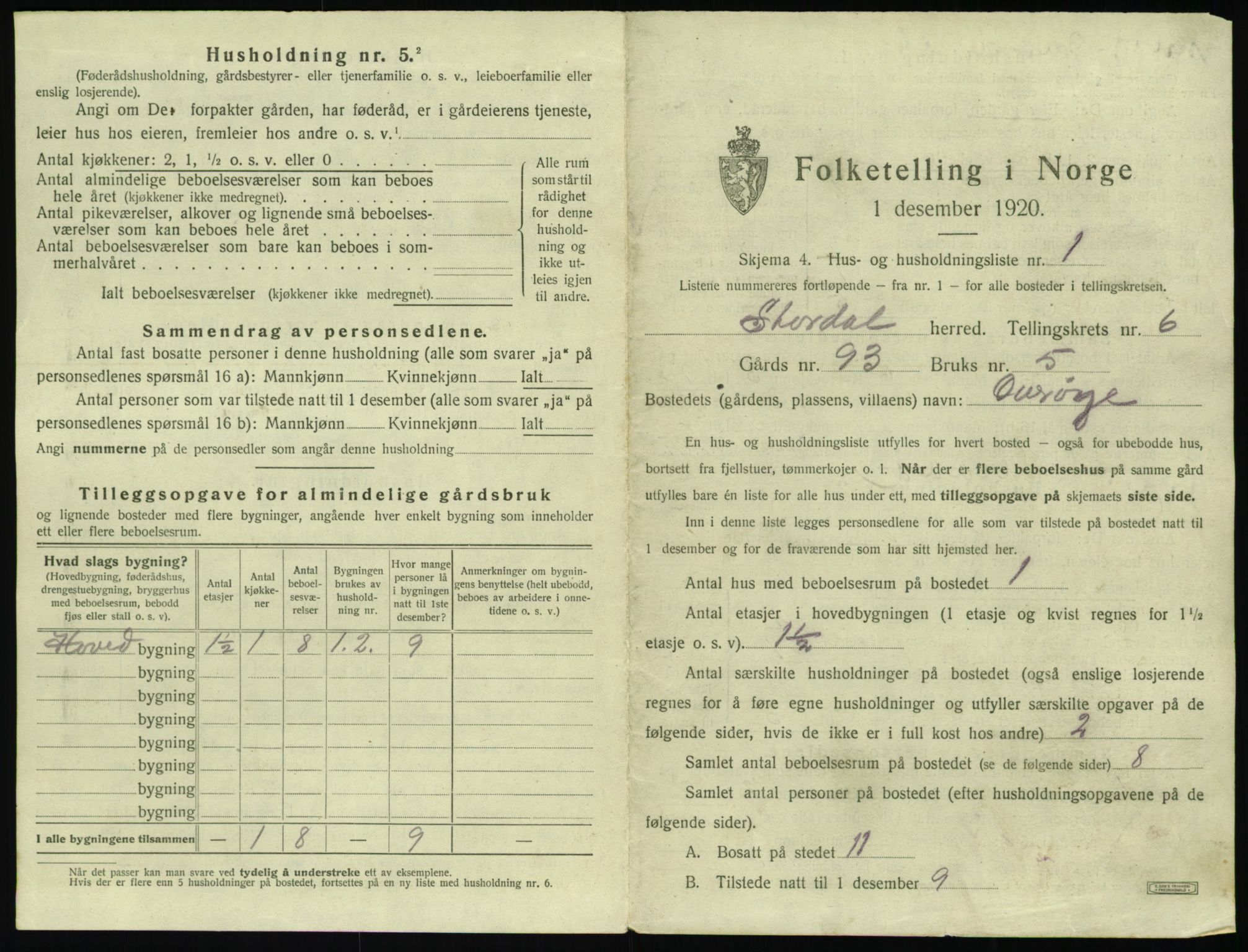 SAT, 1920 census for Stordal, 1920, p. 284