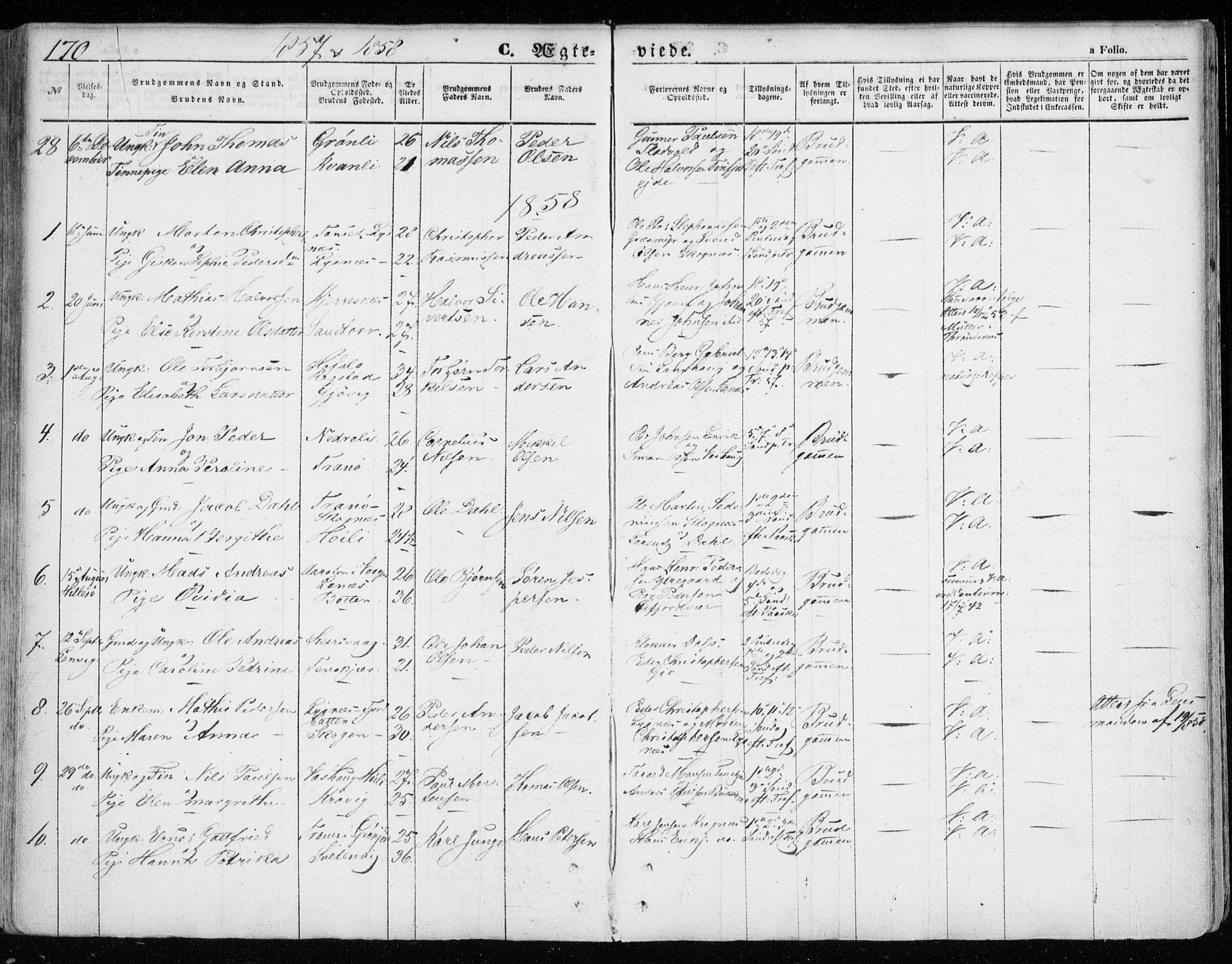 Lenvik sokneprestembete, SATØ/S-1310/H/Ha/Haa/L0007kirke: Parish register (official) no. 7, 1855-1865, p. 170