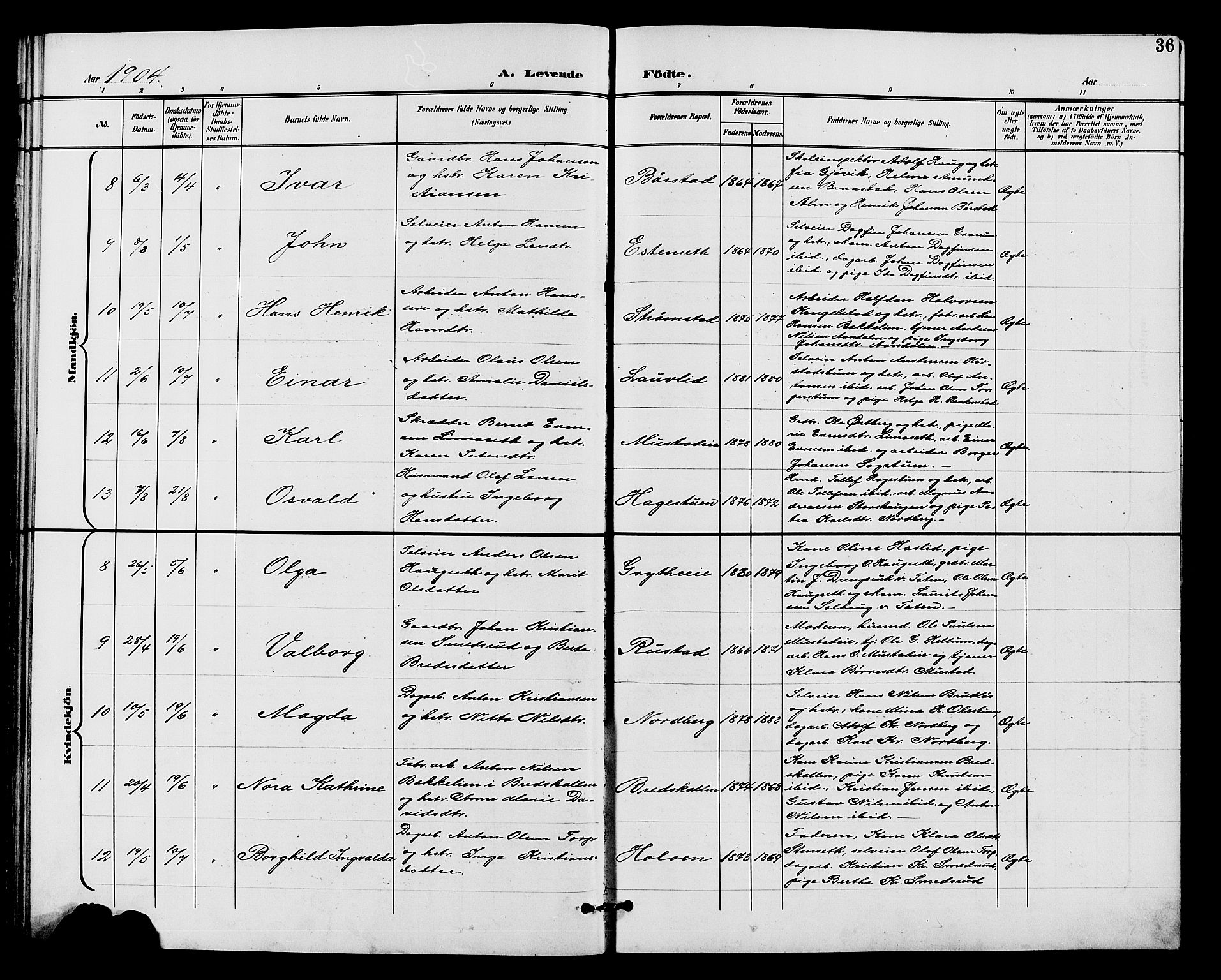 Vardal prestekontor, AV/SAH-PREST-100/H/Ha/Hab/L0011: Parish register (copy) no. 11, 1899-1913, p. 36