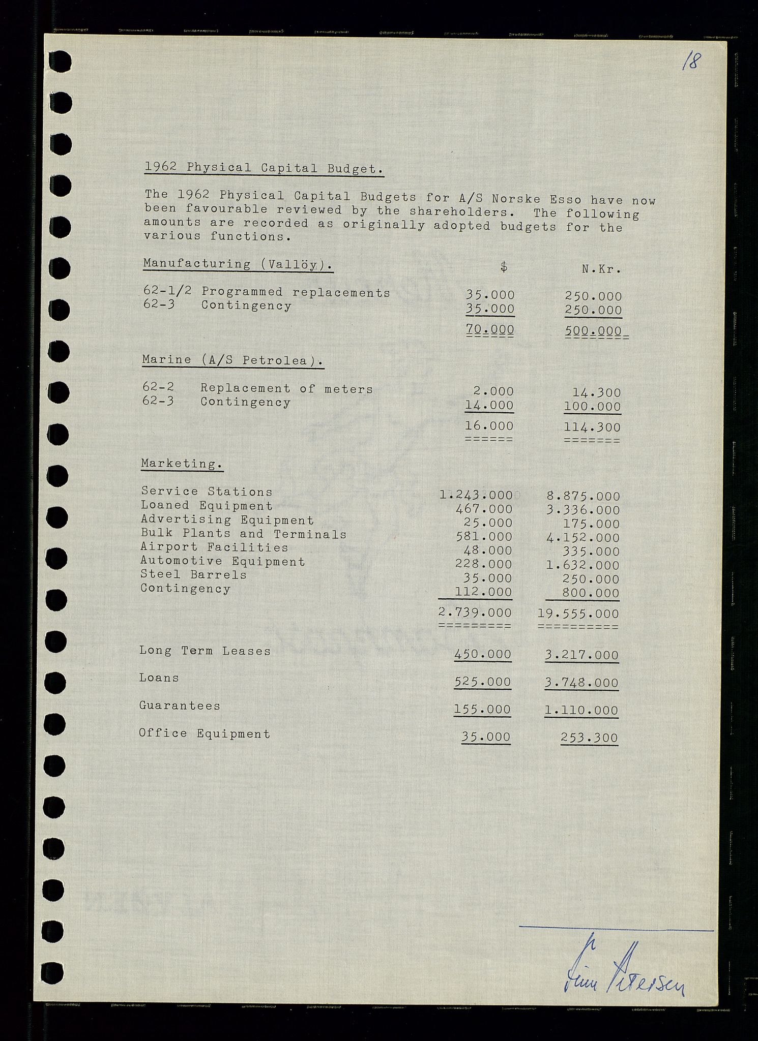 Pa 0982 - Esso Norge A/S, AV/SAST-A-100448/A/Aa/L0001/0003: Den administrerende direksjon Board minutes (styrereferater) / Den administrerende direksjon Board minutes (styrereferater), 1962, p. 18