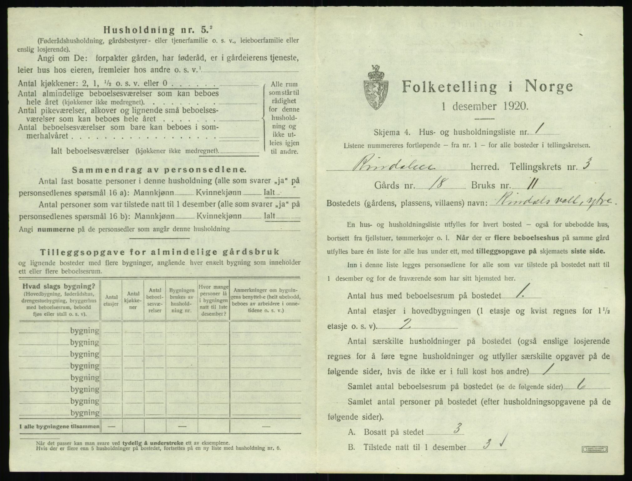 SAT, 1920 census for Rindal, 1920, p. 188