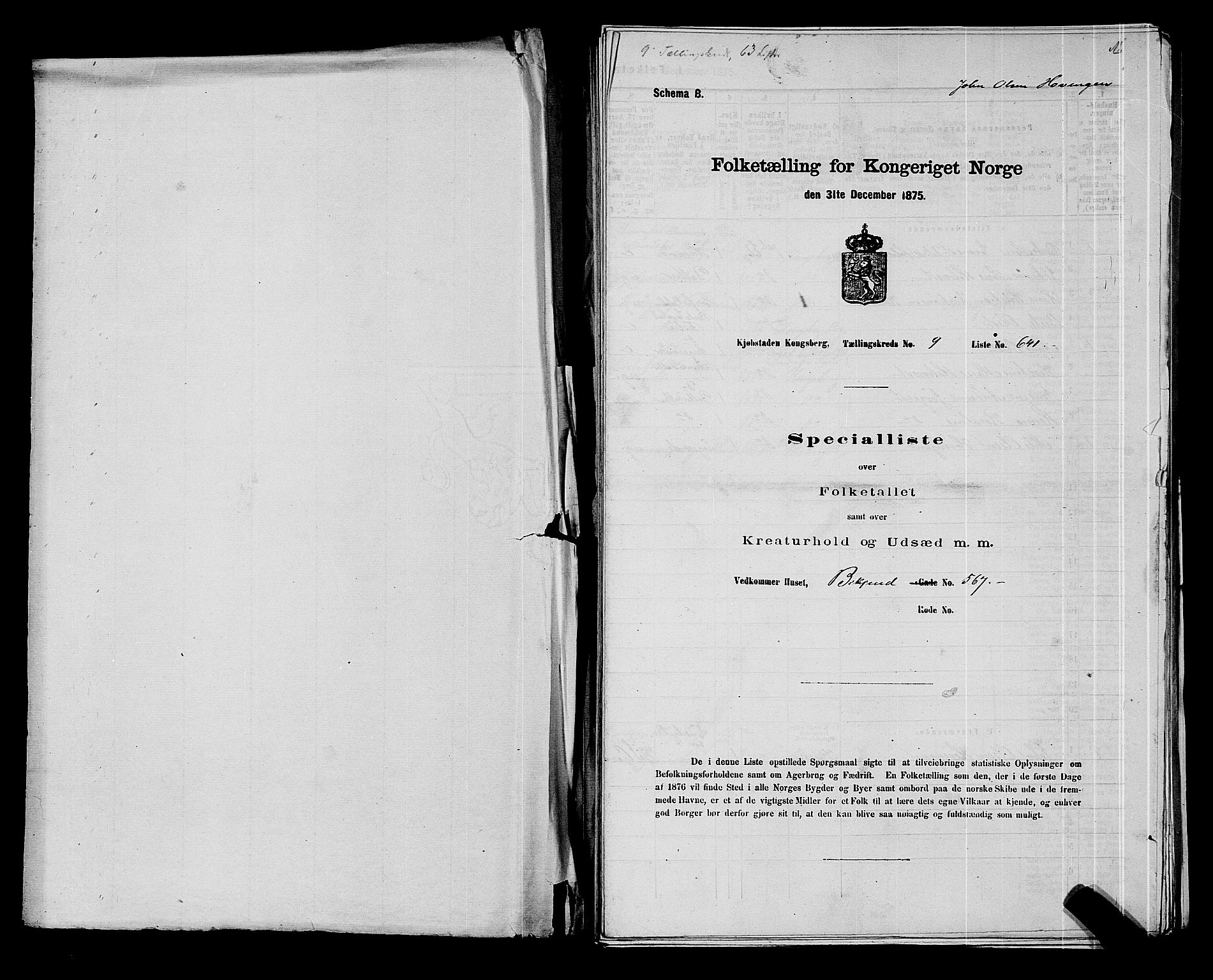 SAKO, 1875 census for 0604B Kongsberg/Kongsberg, 1875, p. 1415