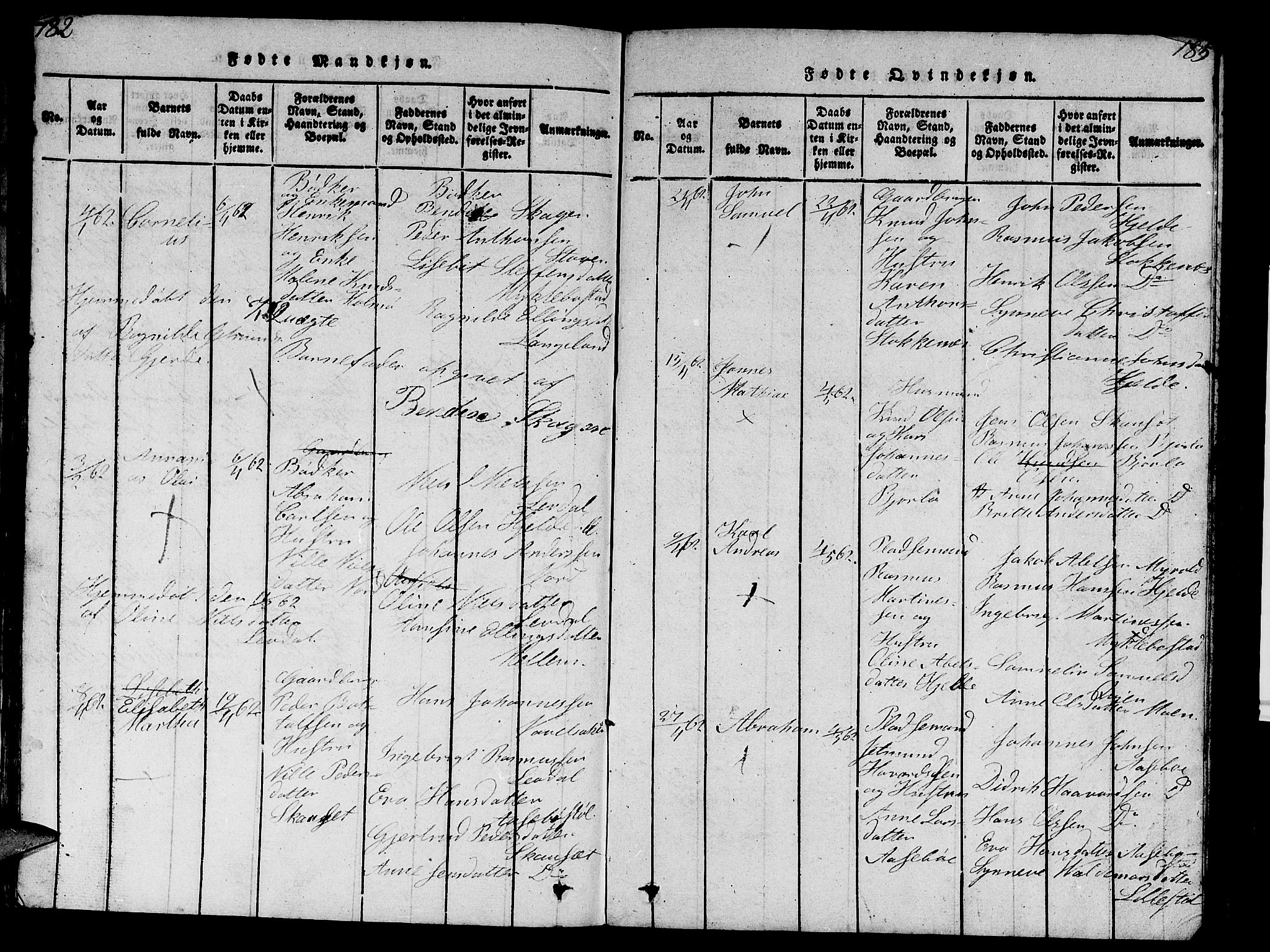 Eid sokneprestembete, AV/SAB-A-82301/H/Hab/Haba/L0001: Parish register (copy) no. A 1, 1816-1862, p. 182-183