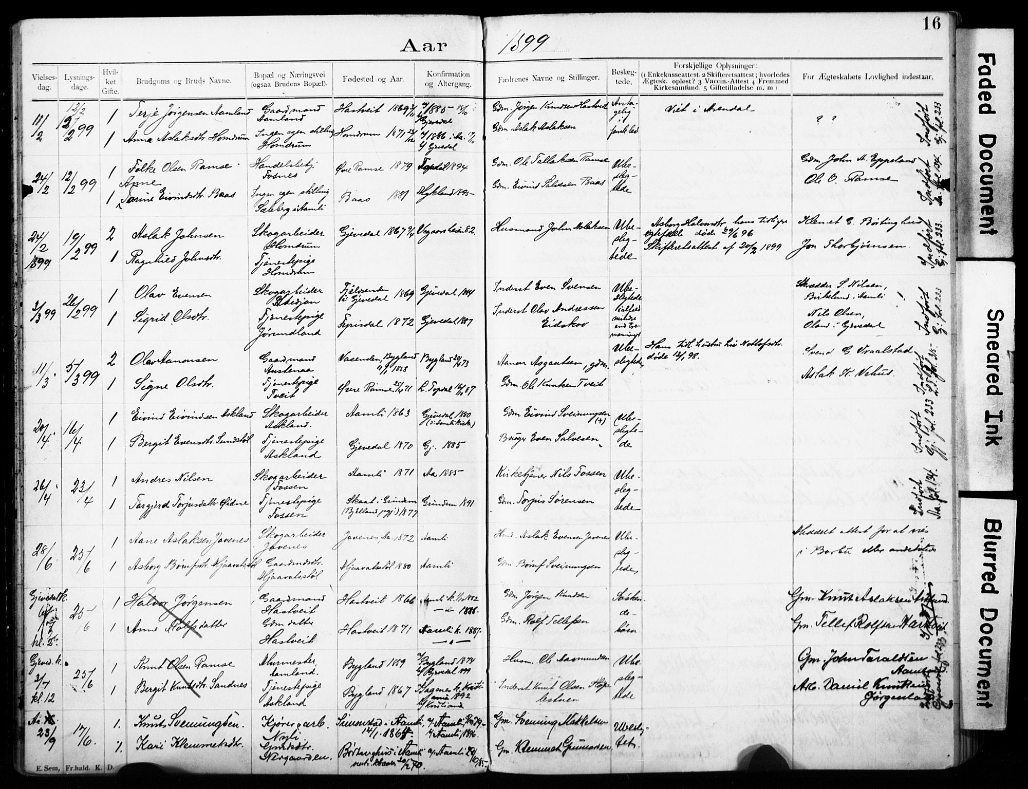 Åmli sokneprestkontor, SAK/1111-0050/F/Fe/L0005: Banns register no. A VI 42, 1892-1916, p. 16