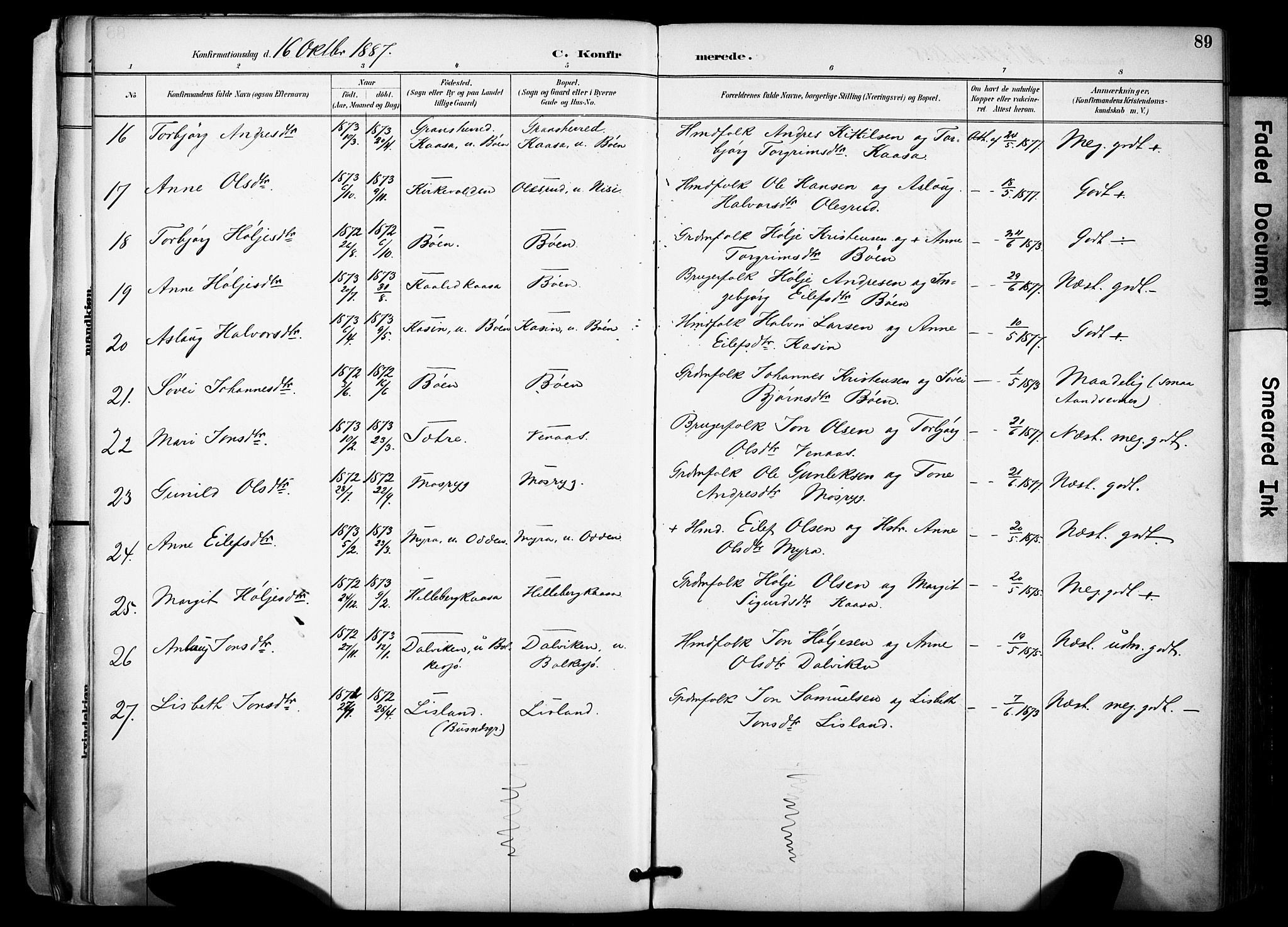 Gransherad kirkebøker, SAKO/A-267/F/Fa/L0005: Parish register (official) no. I 5, 1887-1916, p. 89