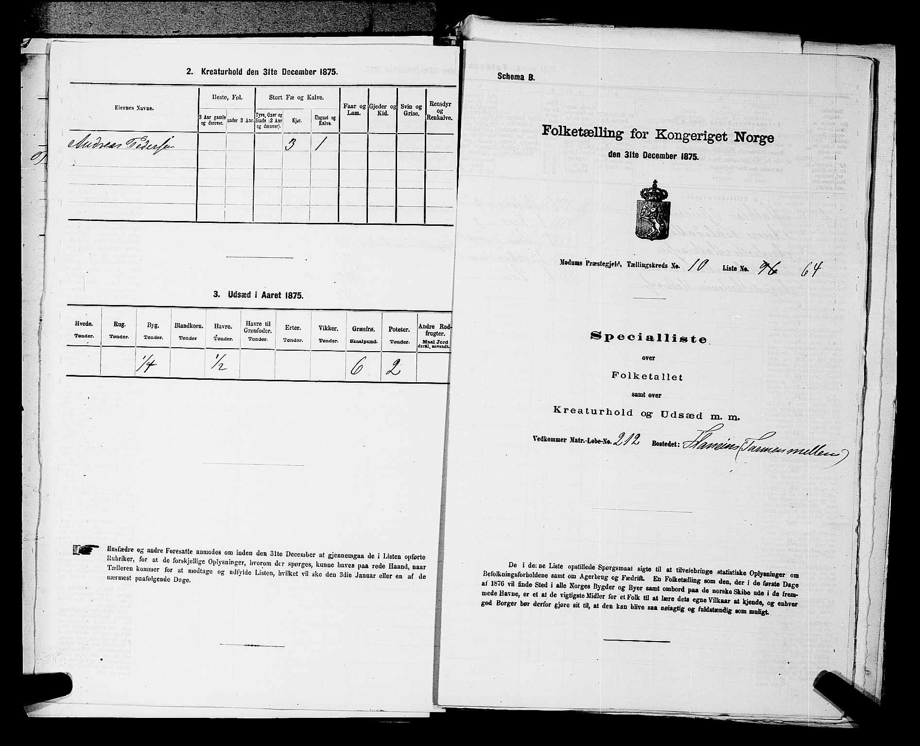 SAKO, 1875 census for 0623P Modum, 1875, p. 1276