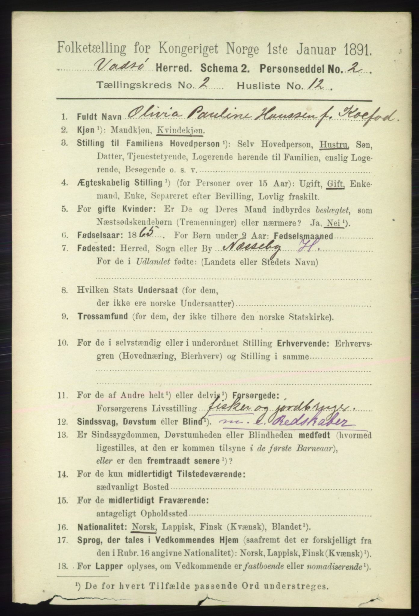 RA, 1891 census for 2029 Vadsø, 1891, p. 505