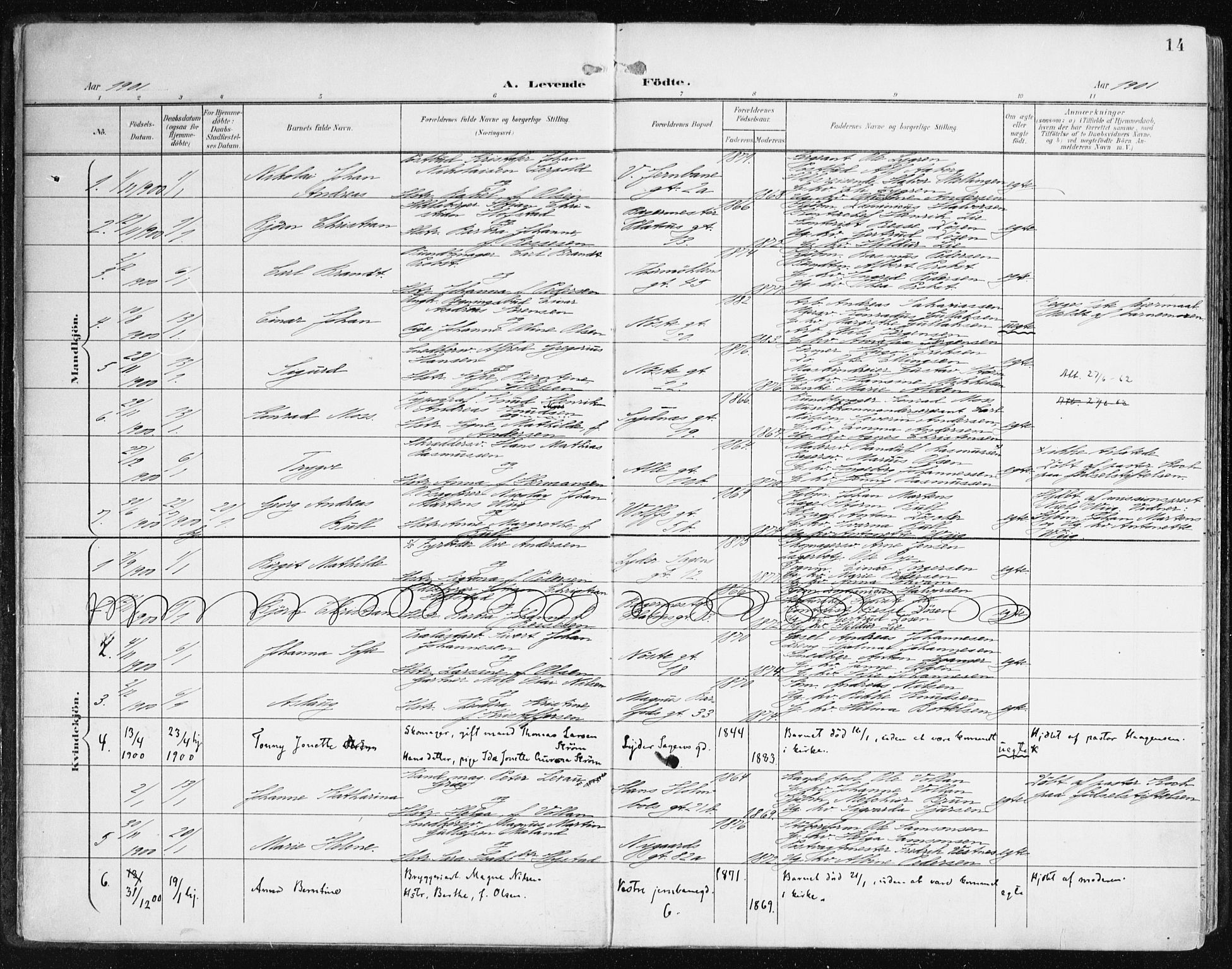 Johanneskirken sokneprestembete, AV/SAB-A-76001/H/Haa/L0002: Parish register (official) no. A 2, 1900-1912, p. 14