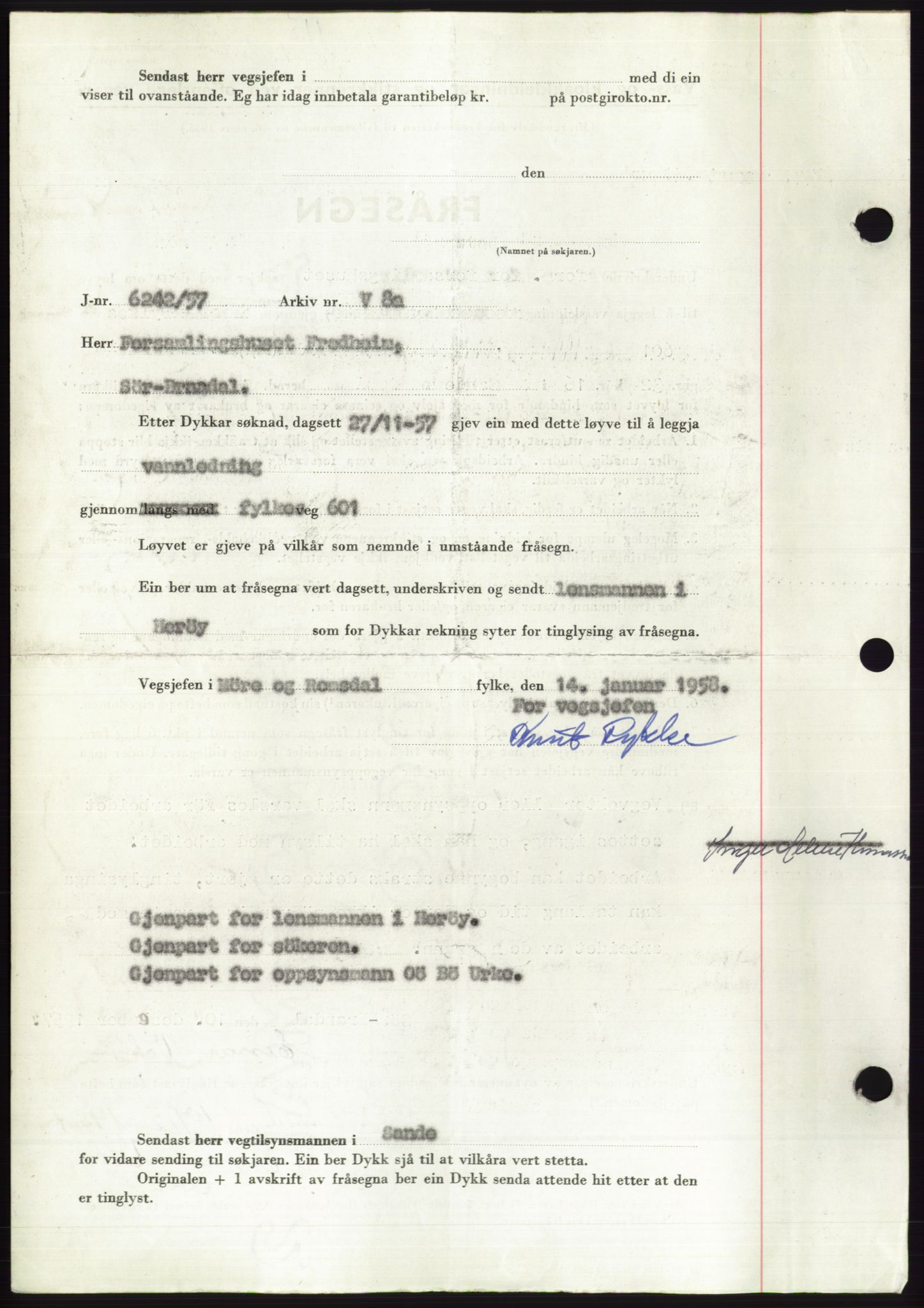 Søre Sunnmøre sorenskriveri, AV/SAT-A-4122/1/2/2C/L0108: Mortgage book no. 34A, 1957-1958, Diary no: : 118/1958