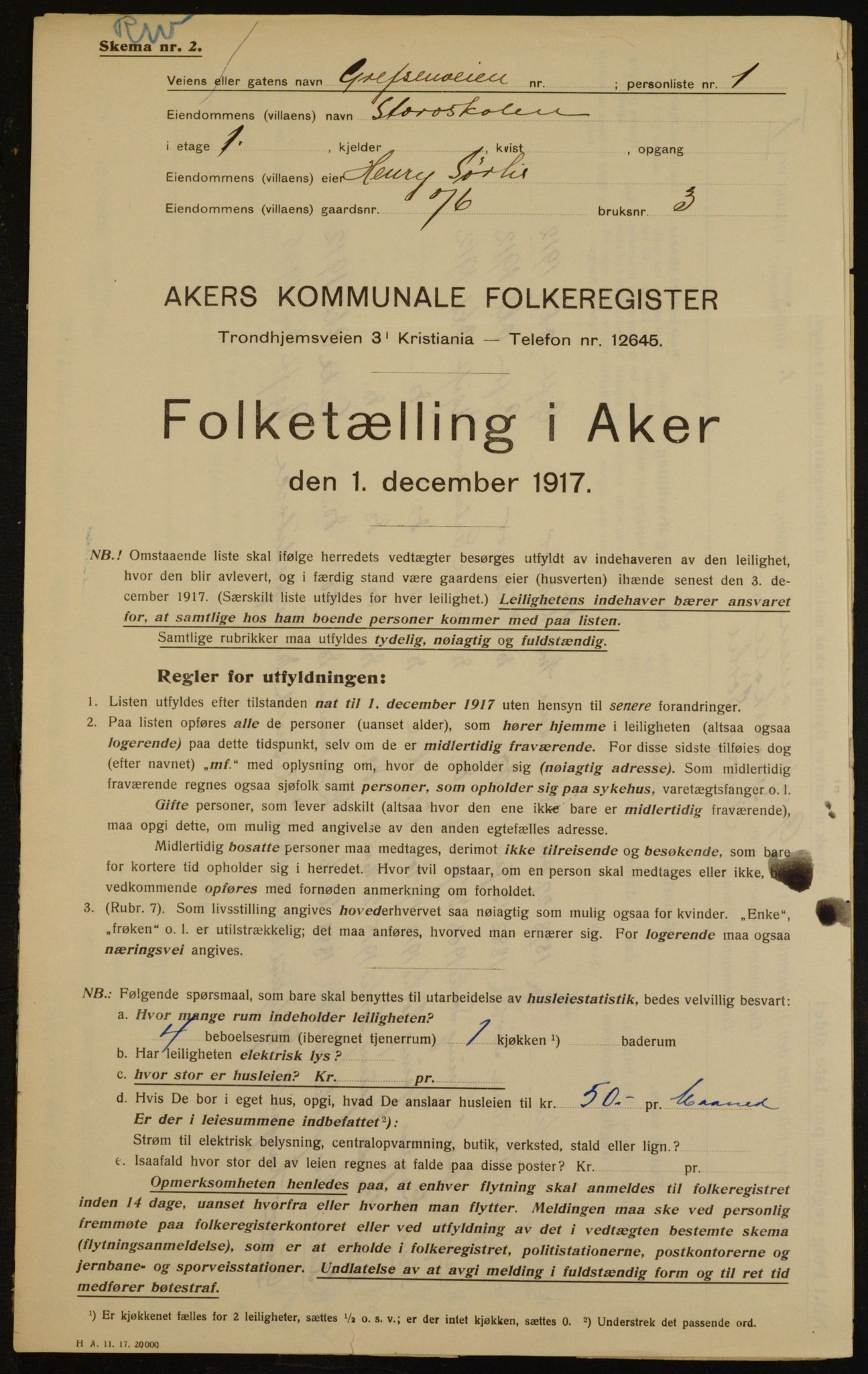 OBA, Municipal Census 1917 for Aker, 1917, p. 16218