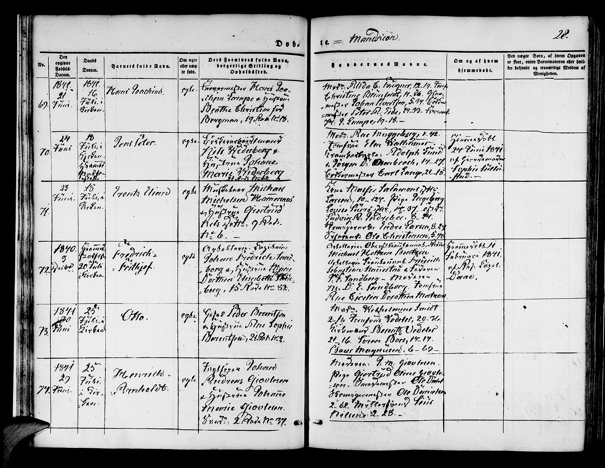 Korskirken sokneprestembete, SAB/A-76101/H/Hab: Parish register (copy) no. B 1, 1839-1847, p. 28