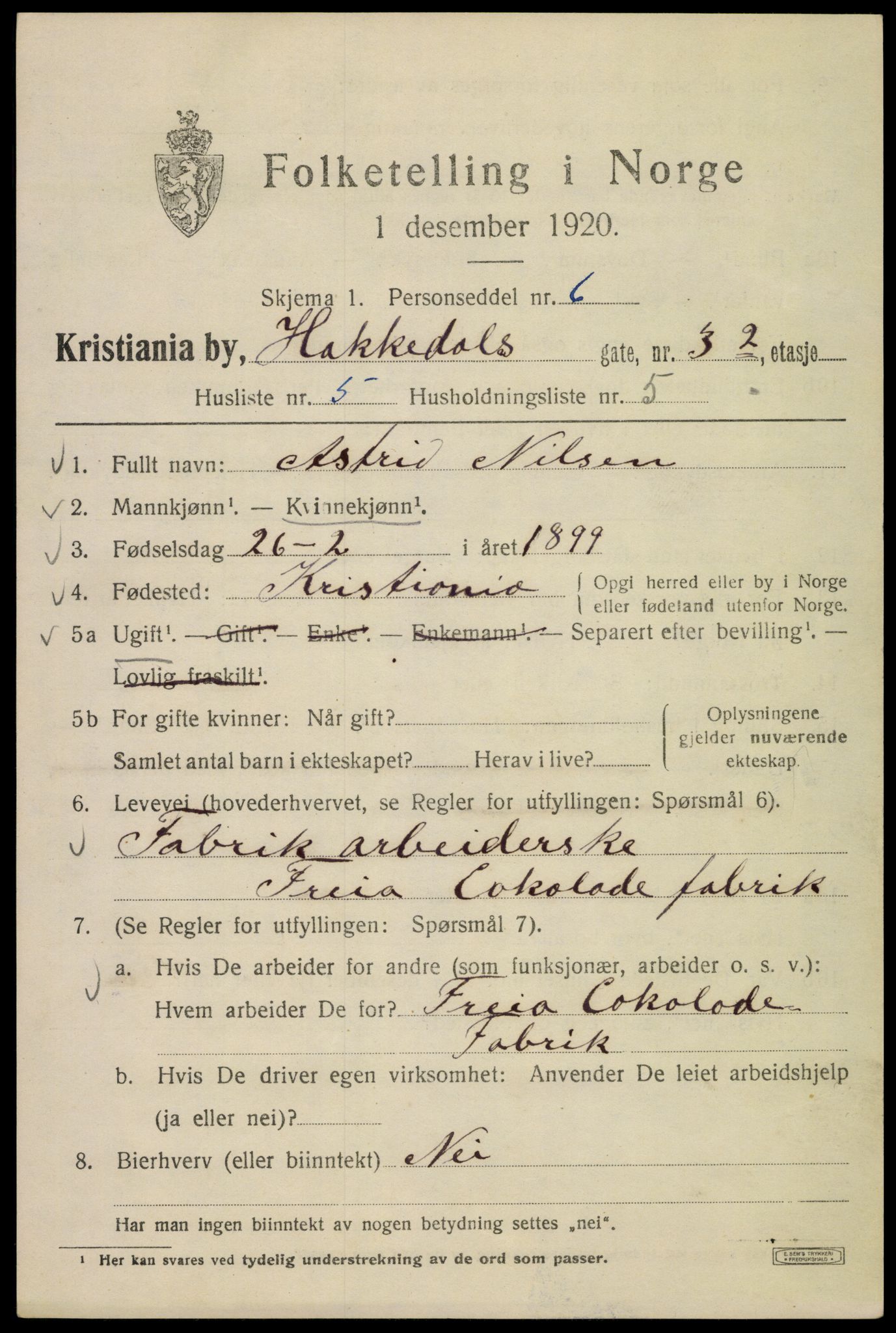 SAO, 1920 census for Kristiania, 1920, p. 267047