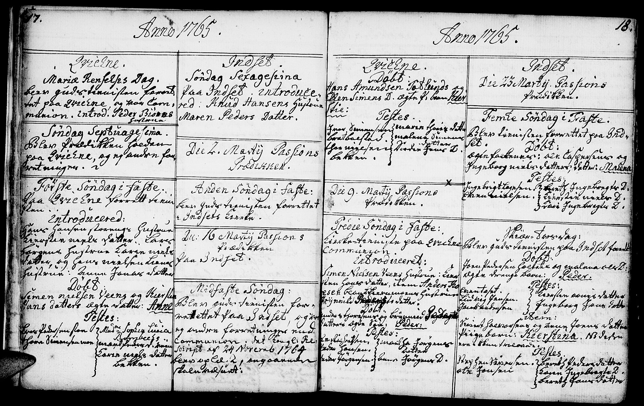 Kvikne prestekontor, SAH/PREST-064/H/Ha/Haa/L0002: Parish register (official) no. 2, 1764-1784, p. 17-18