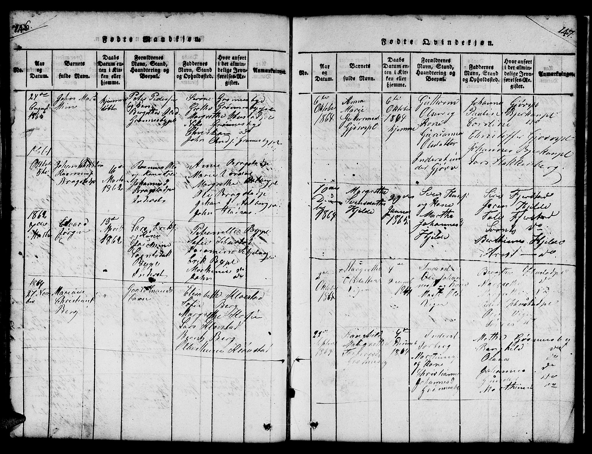 Ministerialprotokoller, klokkerbøker og fødselsregistre - Nord-Trøndelag, AV/SAT-A-1458/732/L0317: Parish register (copy) no. 732C01, 1816-1881, p. 146-147