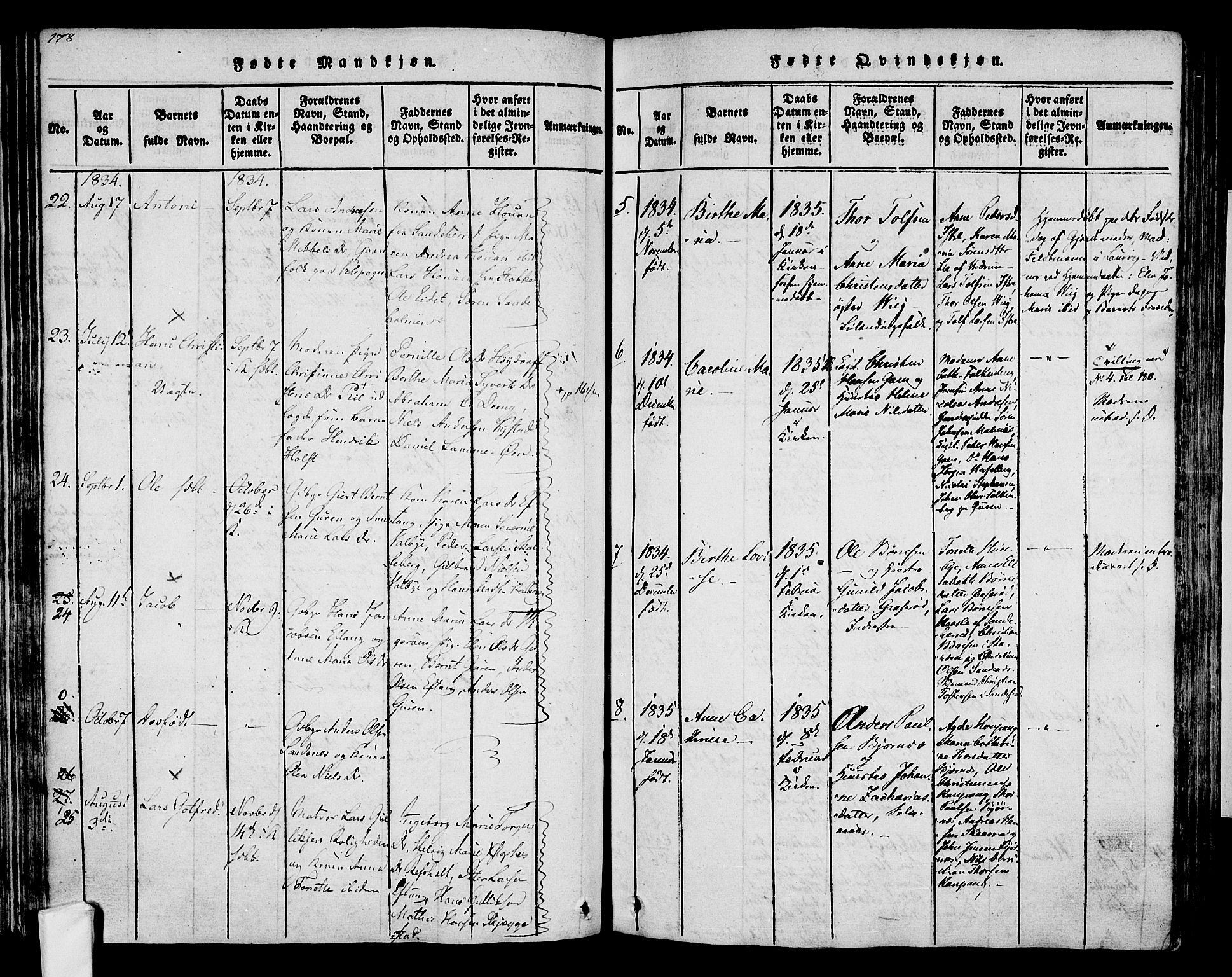 Tjølling kirkebøker, SAKO/A-60/F/Fa/L0005: Parish register (official) no. 5, 1814-1836, p. 178-179