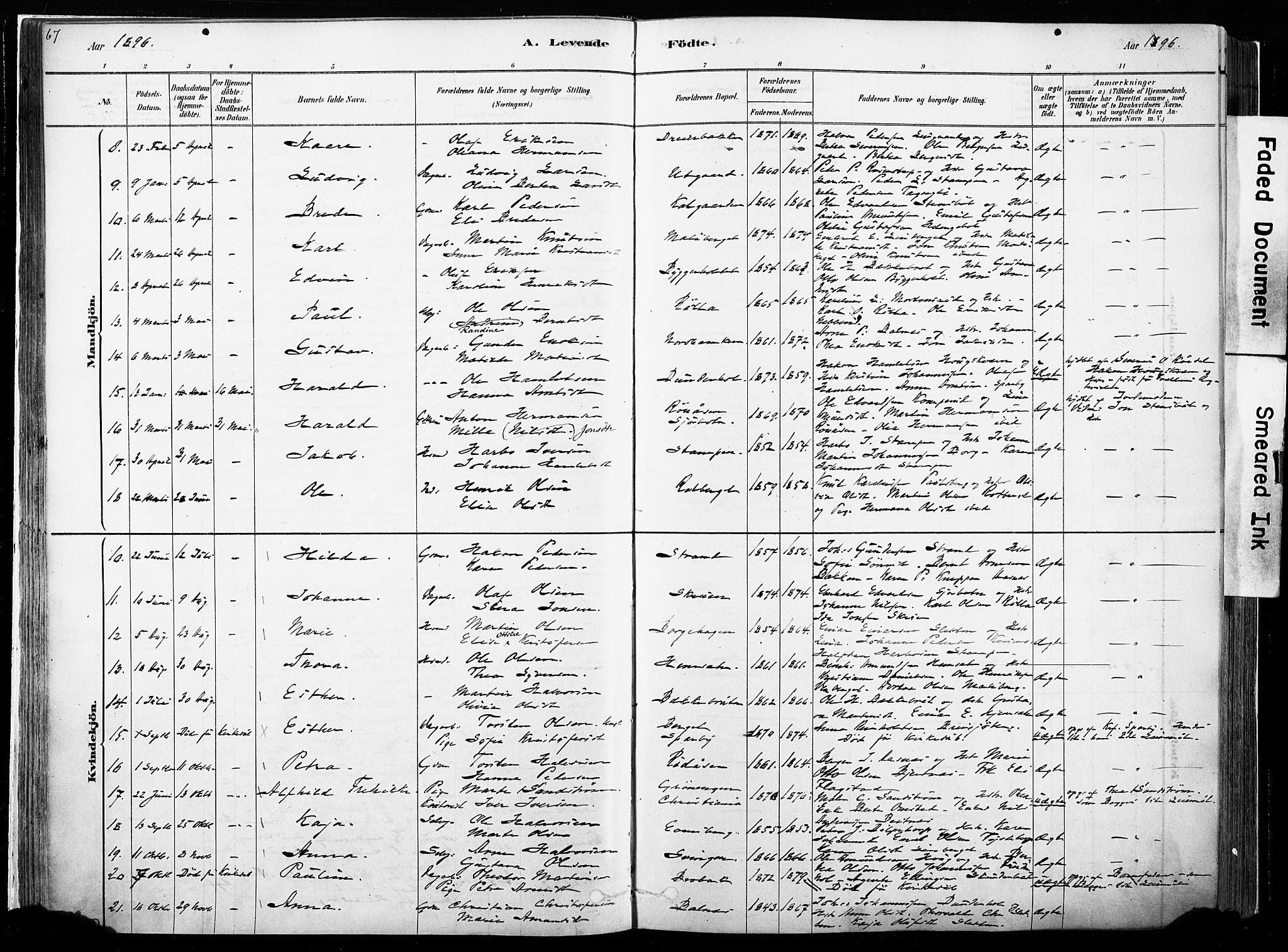 Hof prestekontor, AV/SAH-PREST-038/H/Ha/Haa/L0010: Parish register (official) no. 10, 1878-1909, p. 67