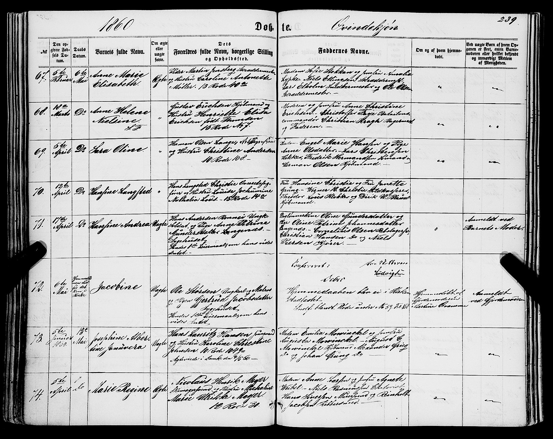 Domkirken sokneprestembete, SAB/A-74801/H/Haa/L0021: Parish register (official) no. B 4, 1859-1871, p. 239