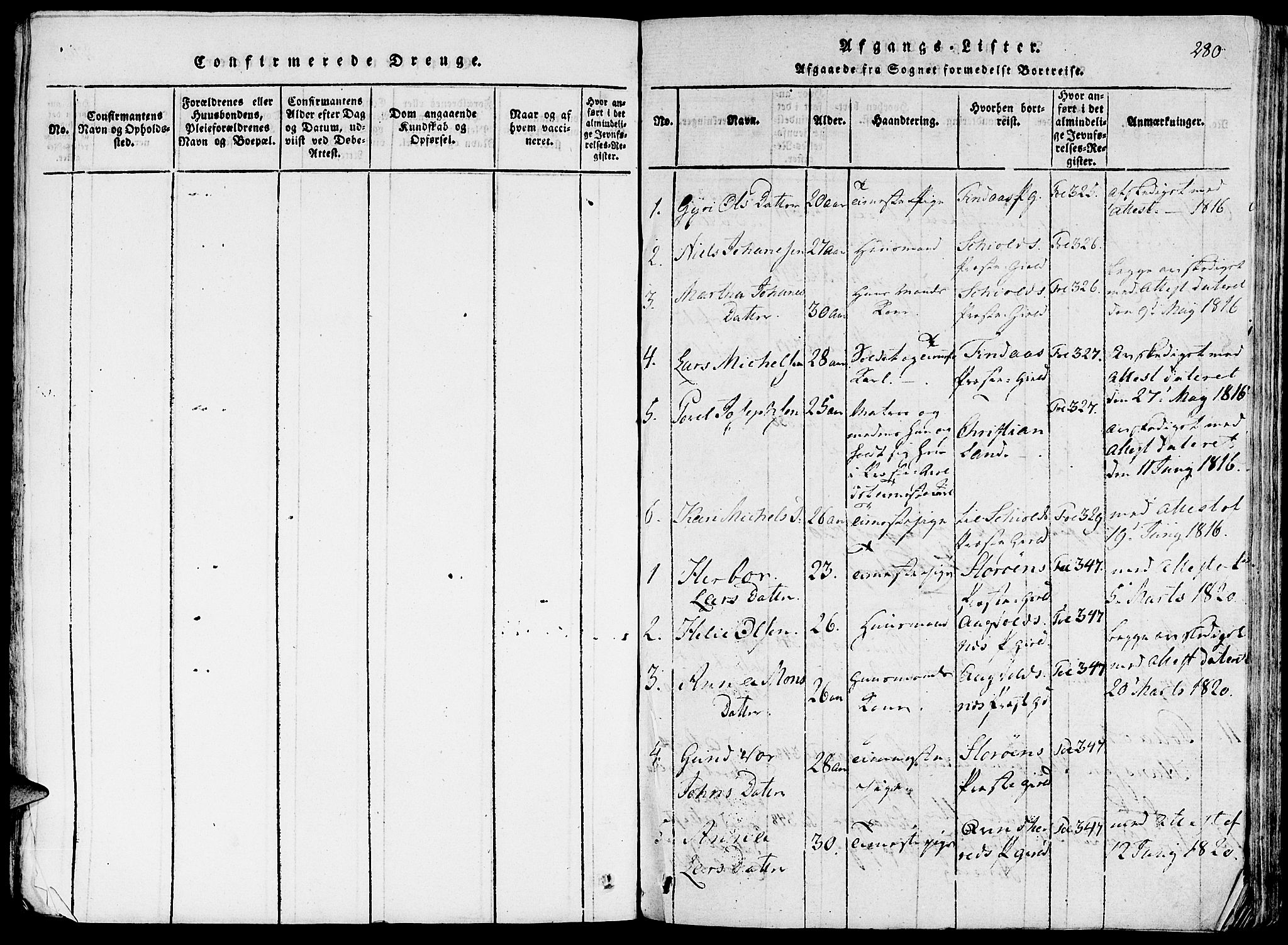 Fjelberg sokneprestembete, SAB/A-75201/H/Haa: Parish register (official) no. A 4, 1816-1822, p. 280