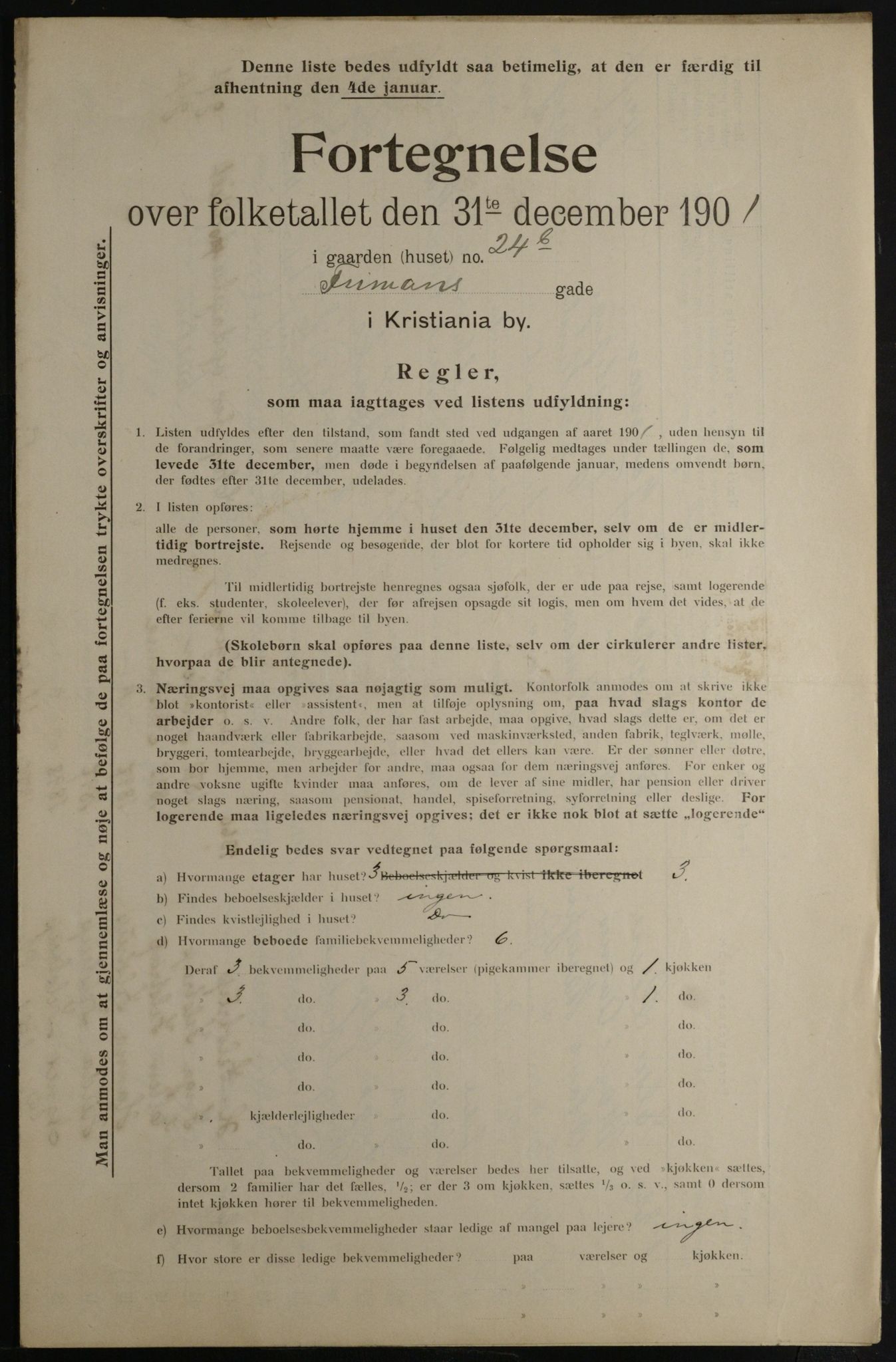 OBA, Municipal Census 1901 for Kristiania, 1901, p. 4349