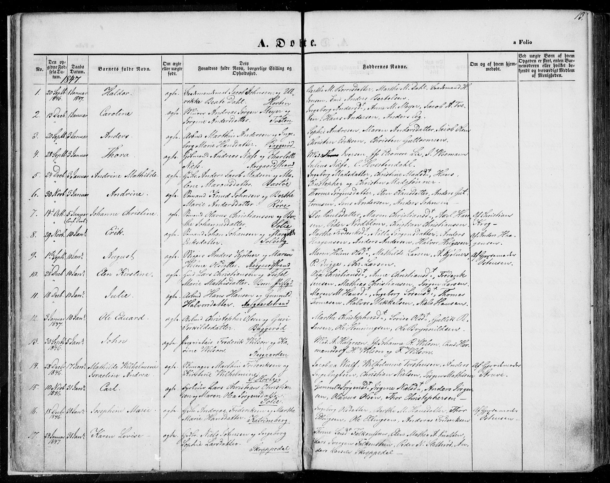 Borre kirkebøker, SAKO/A-338/F/Fa/L0005: Parish register (official) no. I 5, 1845-1851, p. 13