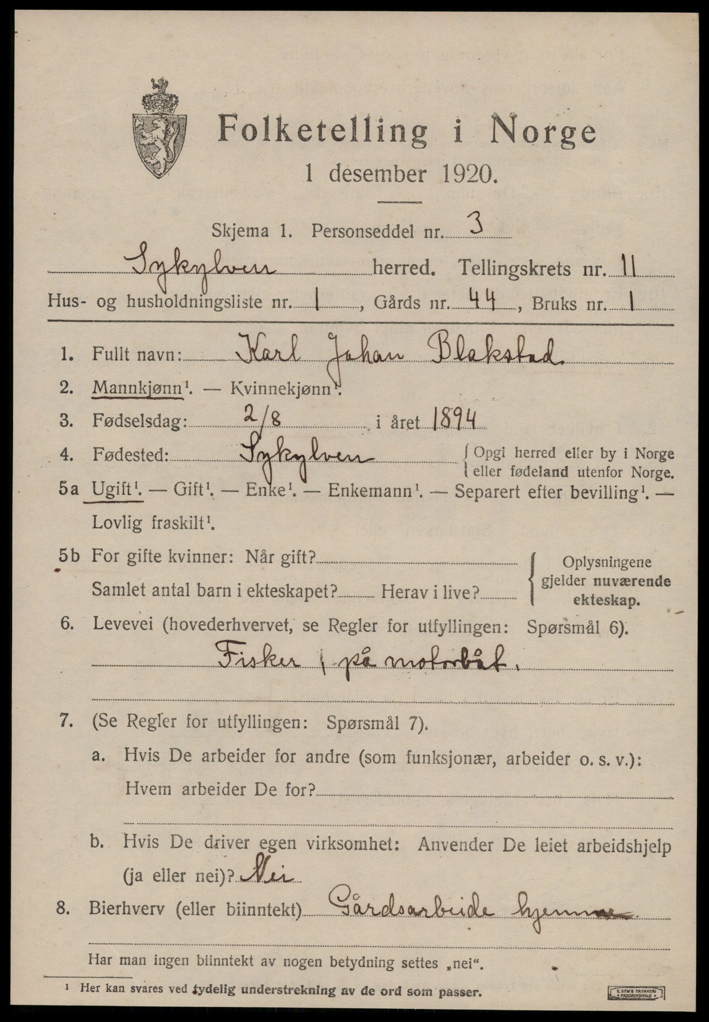 SAT, 1920 census for Sykkylven, 1920, p. 5415