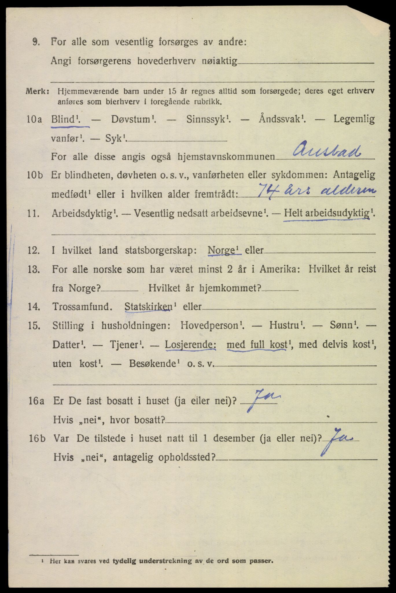 SAK, 1920 census for Austad, 1920, p. 1428