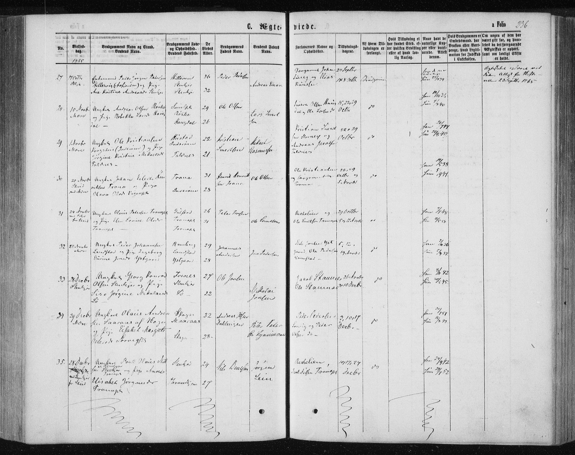 Ministerialprotokoller, klokkerbøker og fødselsregistre - Nord-Trøndelag, AV/SAT-A-1458/735/L0345: Parish register (official) no. 735A08 /1, 1863-1872, p. 236