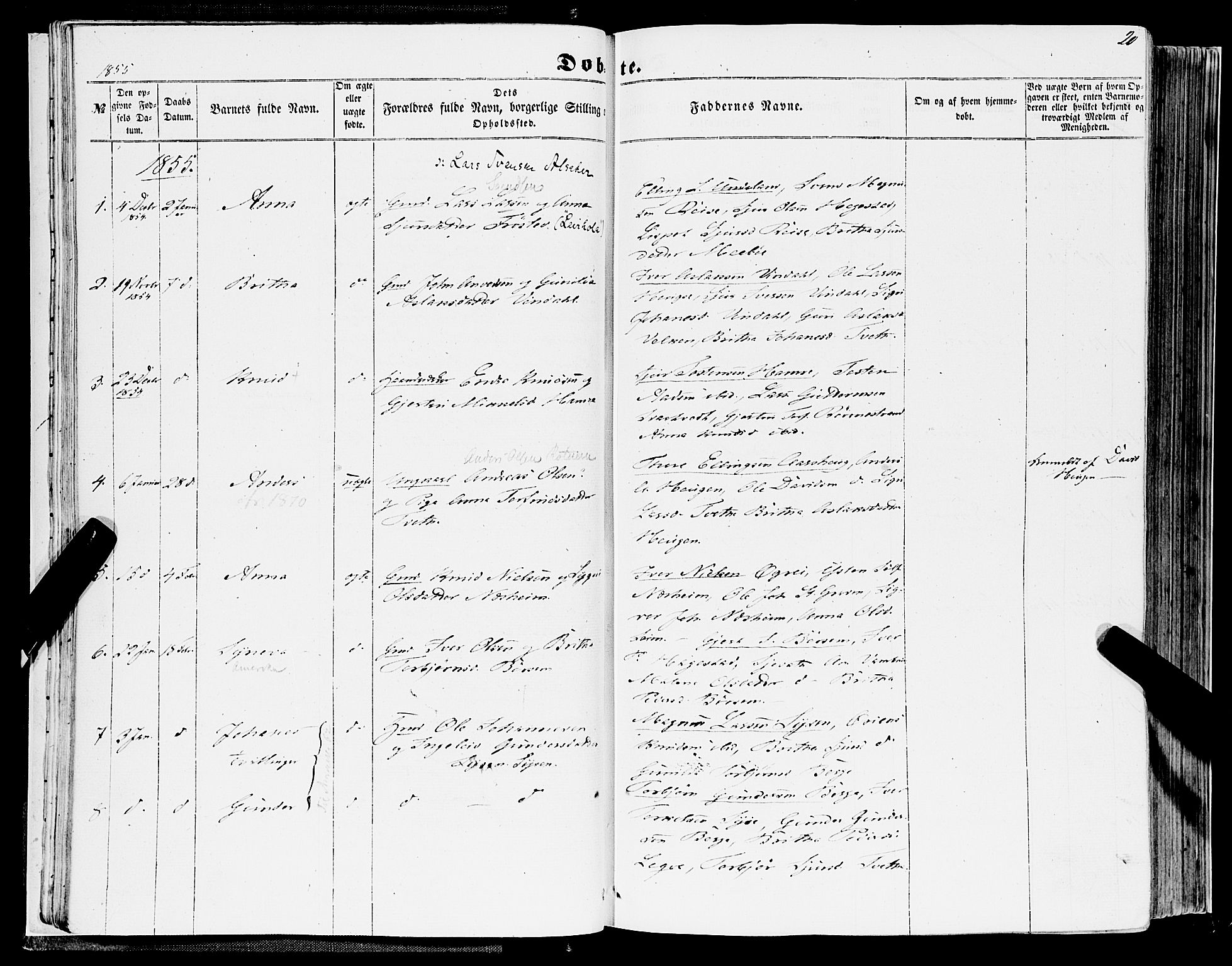 Ulvik sokneprestembete, AV/SAB-A-78801/H/Haa: Parish register (official) no. A 13, 1853-1863, p. 20