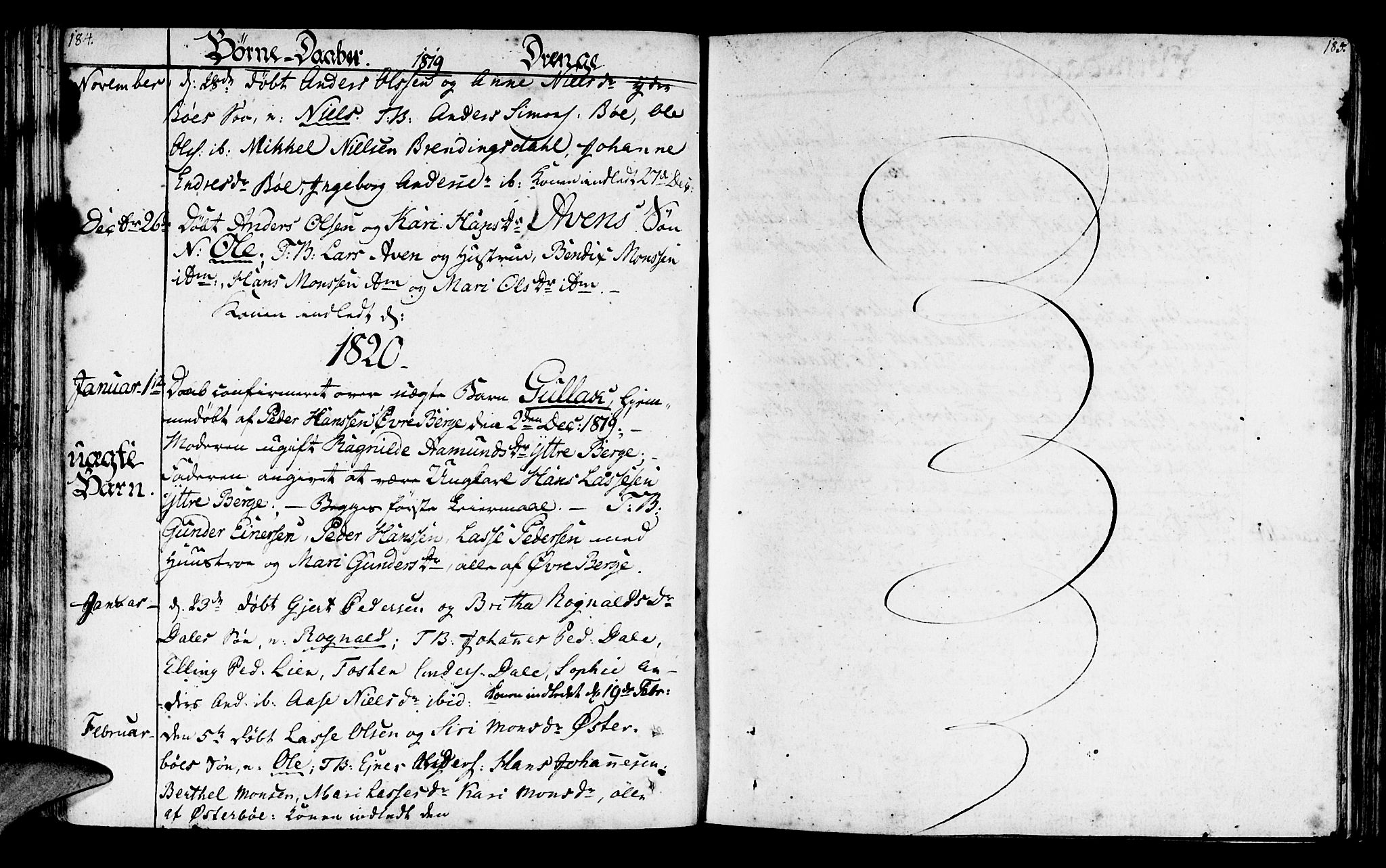 Lavik sokneprestembete, AV/SAB-A-80901: Parish register (official) no. A 1, 1809-1822, p. 184-185