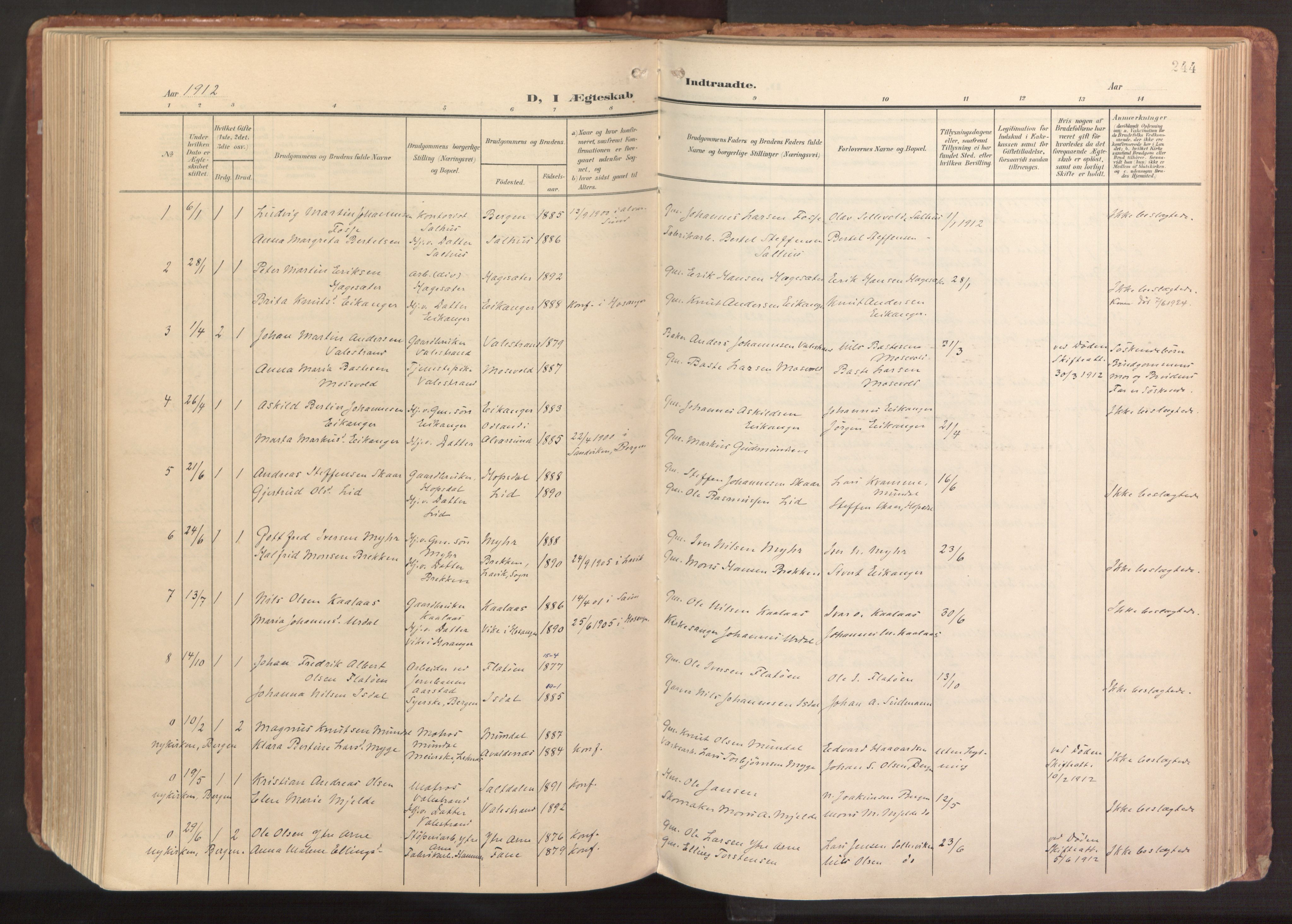 Hamre sokneprestembete, AV/SAB-A-75501/H/Ha/Haa/Haab/L0002: Parish register (official) no. B 2, 1905-1924, p. 244