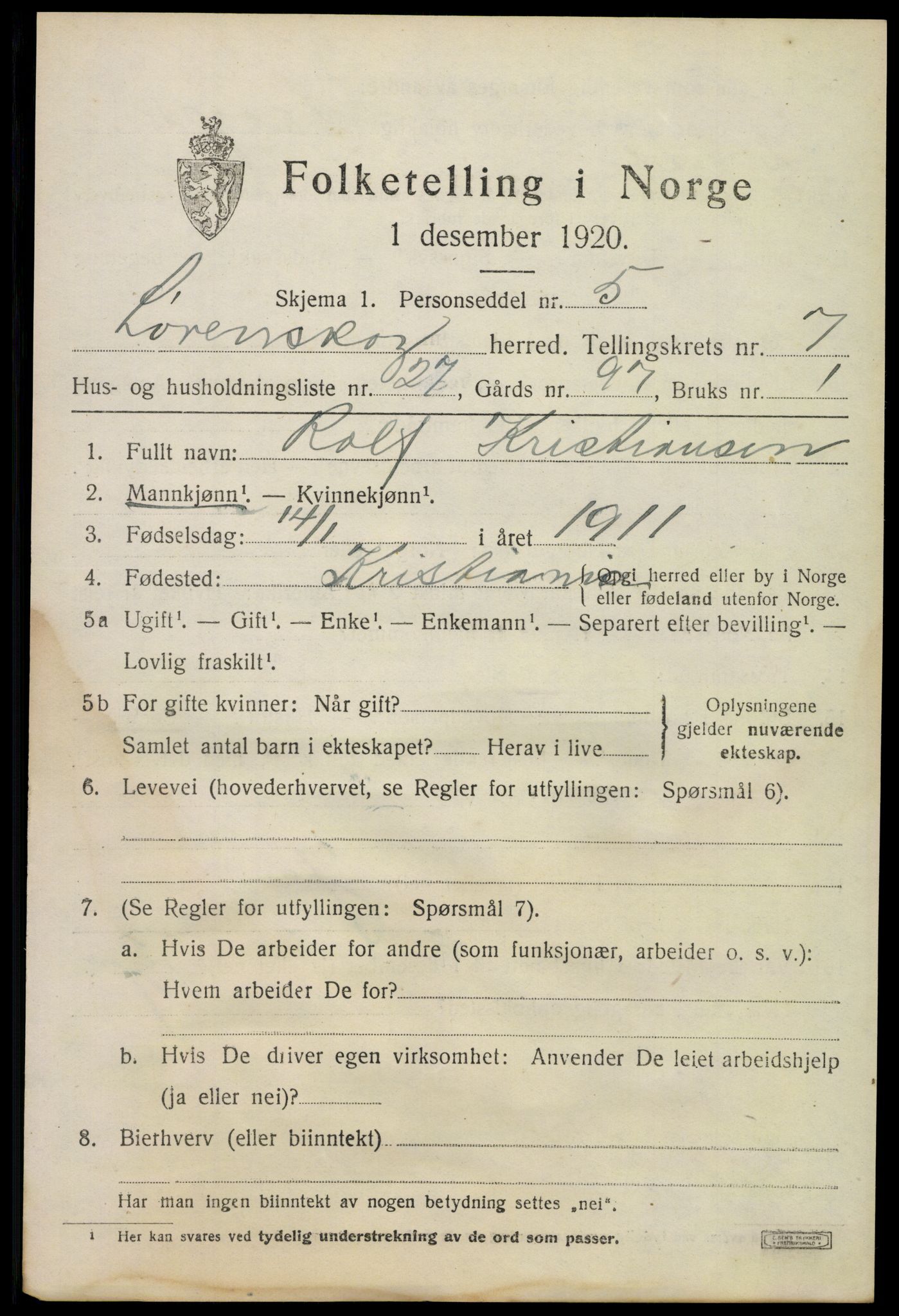 SAO, 1920 census for Lørenskog, 1920, p. 6110