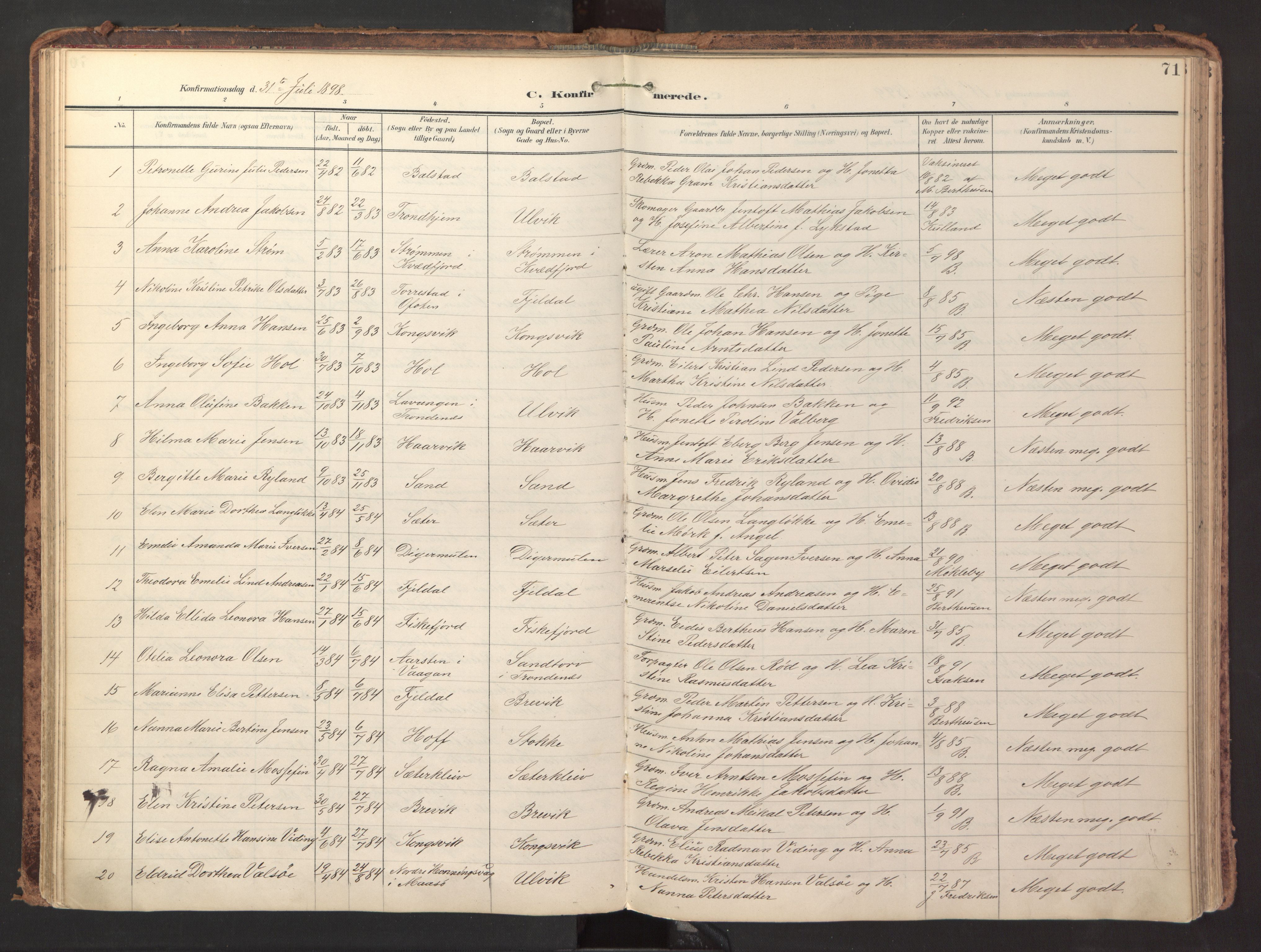 Ministerialprotokoller, klokkerbøker og fødselsregistre - Nordland, AV/SAT-A-1459/865/L0926: Parish register (official) no. 865A04, 1897-1912, p. 71