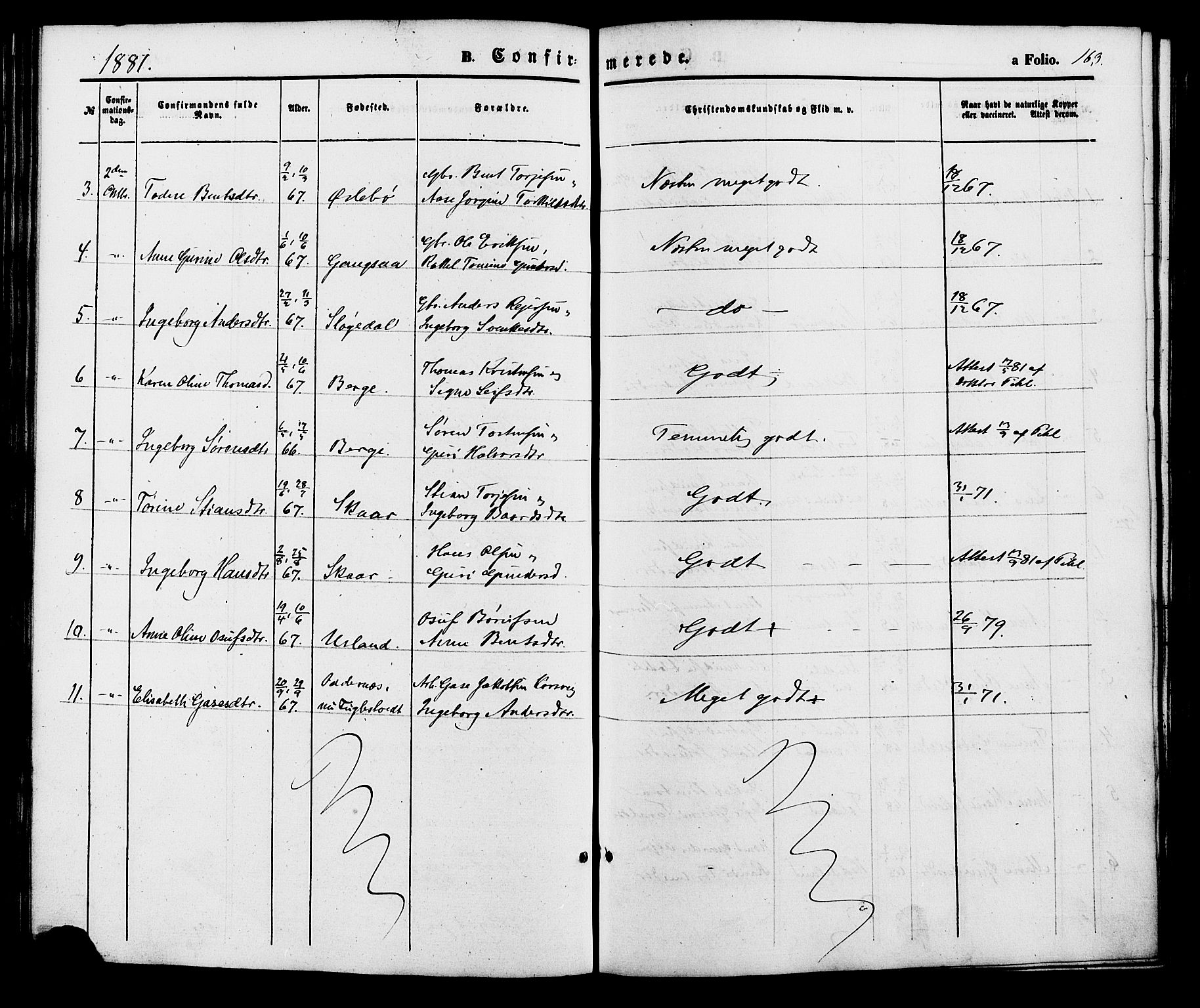 Holum sokneprestkontor, AV/SAK-1111-0022/F/Fa/Fac/L0003: Parish register (official) no. A 3, 1860-1883, p. 163