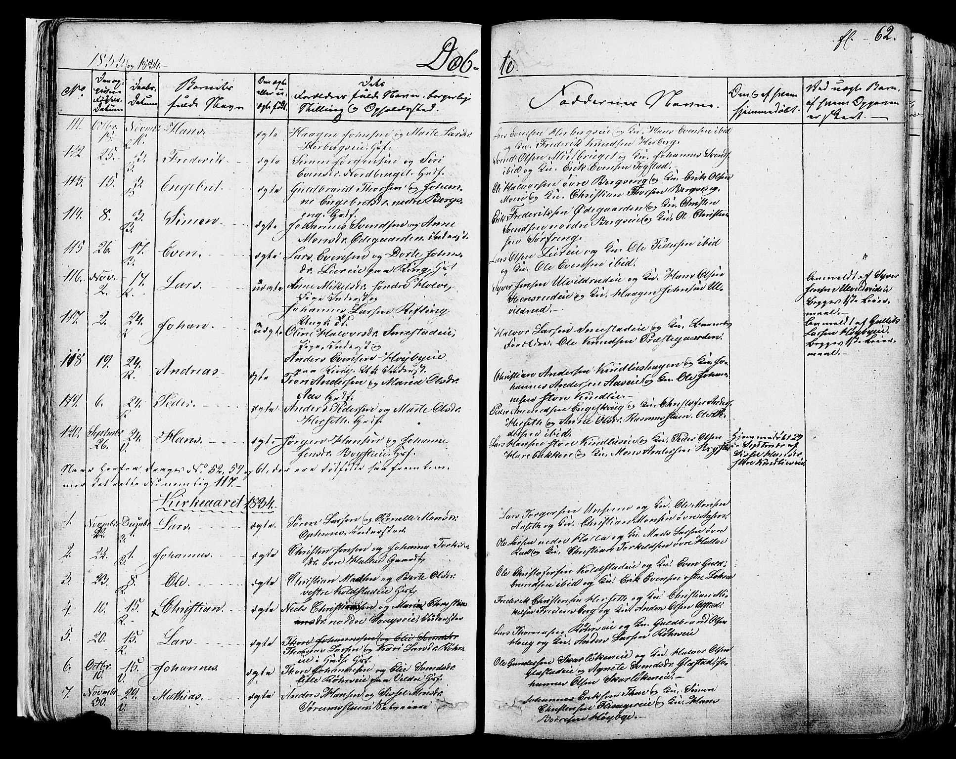 Ringsaker prestekontor, AV/SAH-PREST-014/K/Ka/L0007: Parish register (official) no. 7A, 1826-1837, p. 62