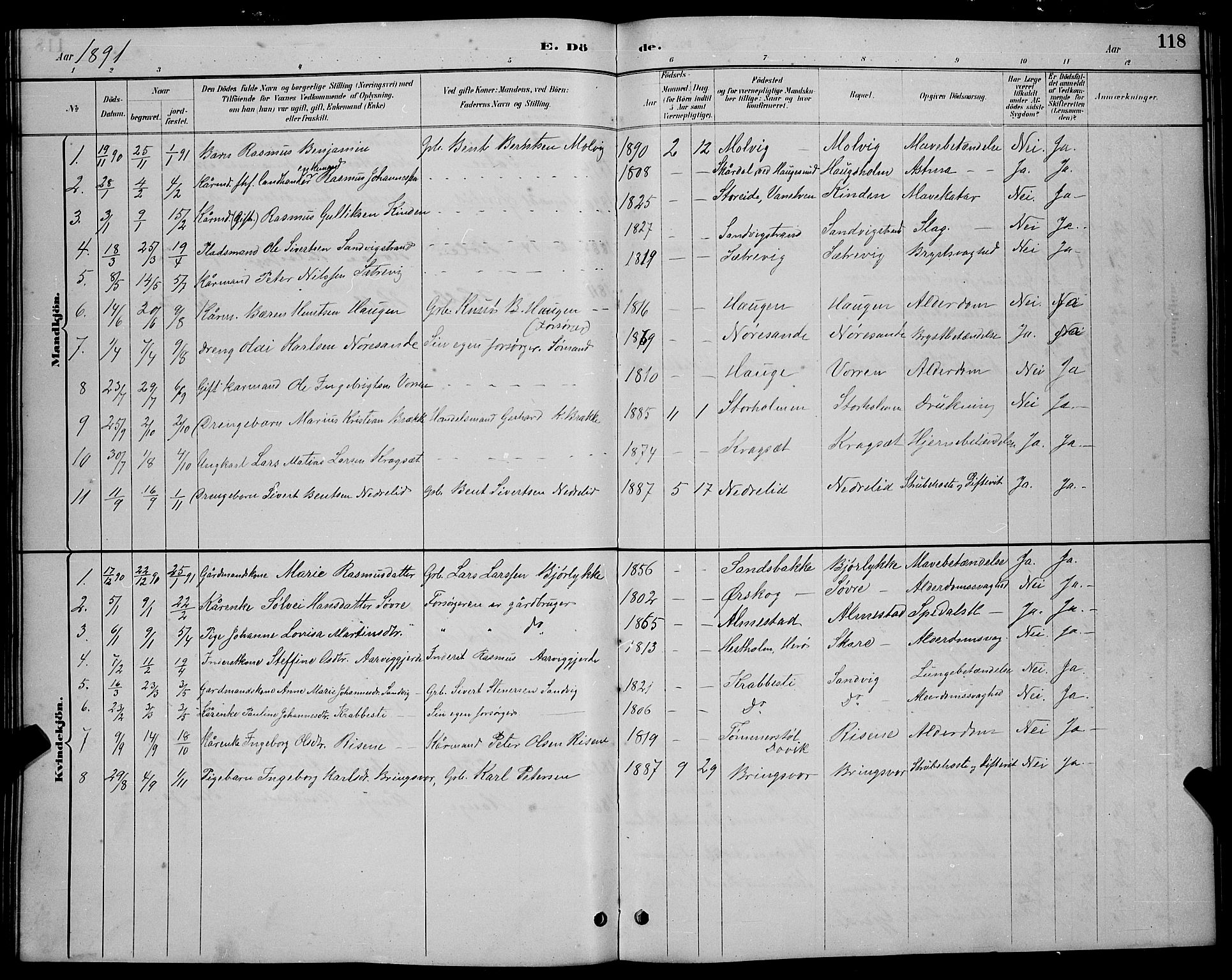 Ministerialprotokoller, klokkerbøker og fødselsregistre - Møre og Romsdal, AV/SAT-A-1454/503/L0048: Parish register (copy) no. 503C03, 1885-1893, p. 118