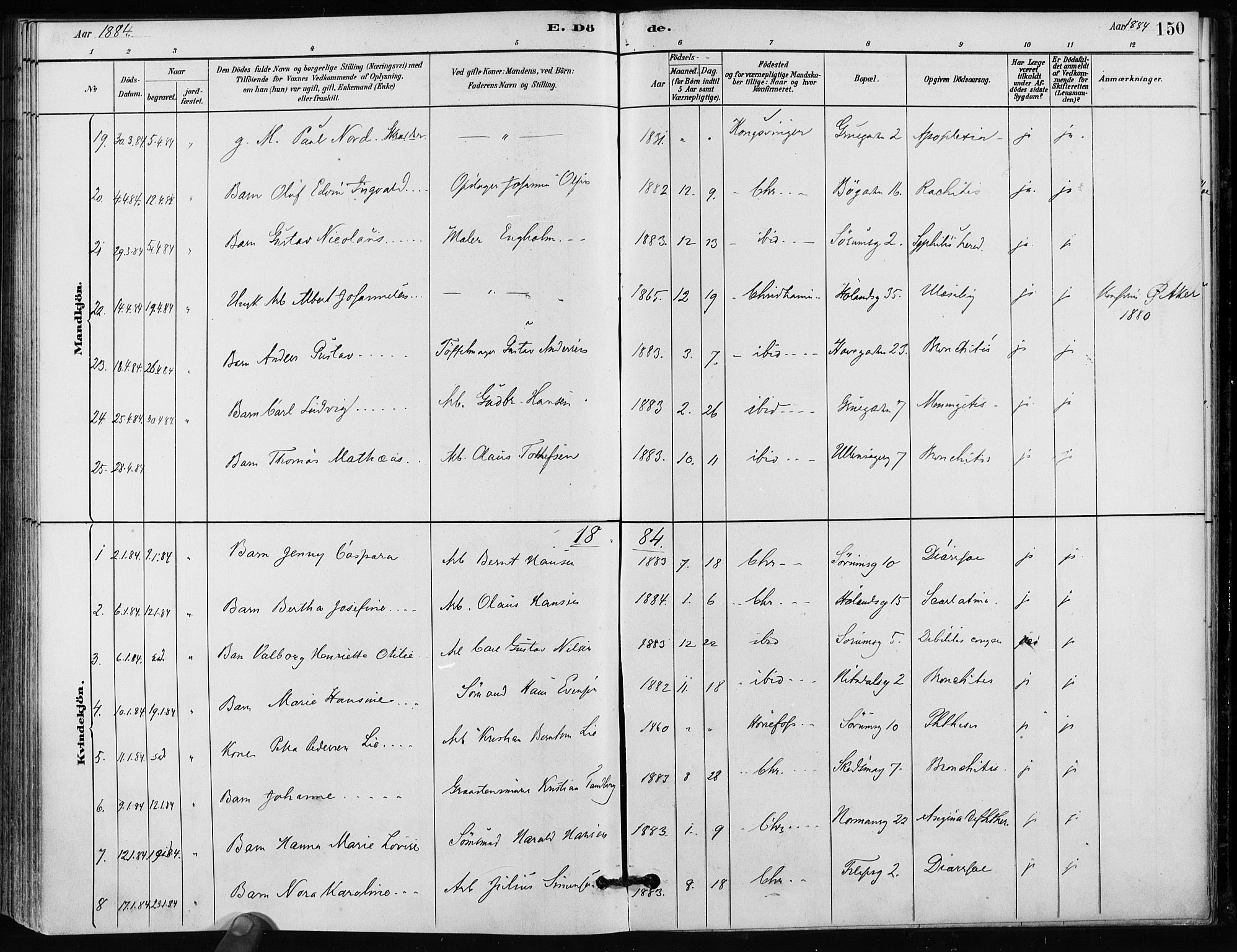 Kampen prestekontor Kirkebøker, SAO/A-10853/F/Fa/L0002: Parish register (official) no. I 2, 1880-1888, p. 150