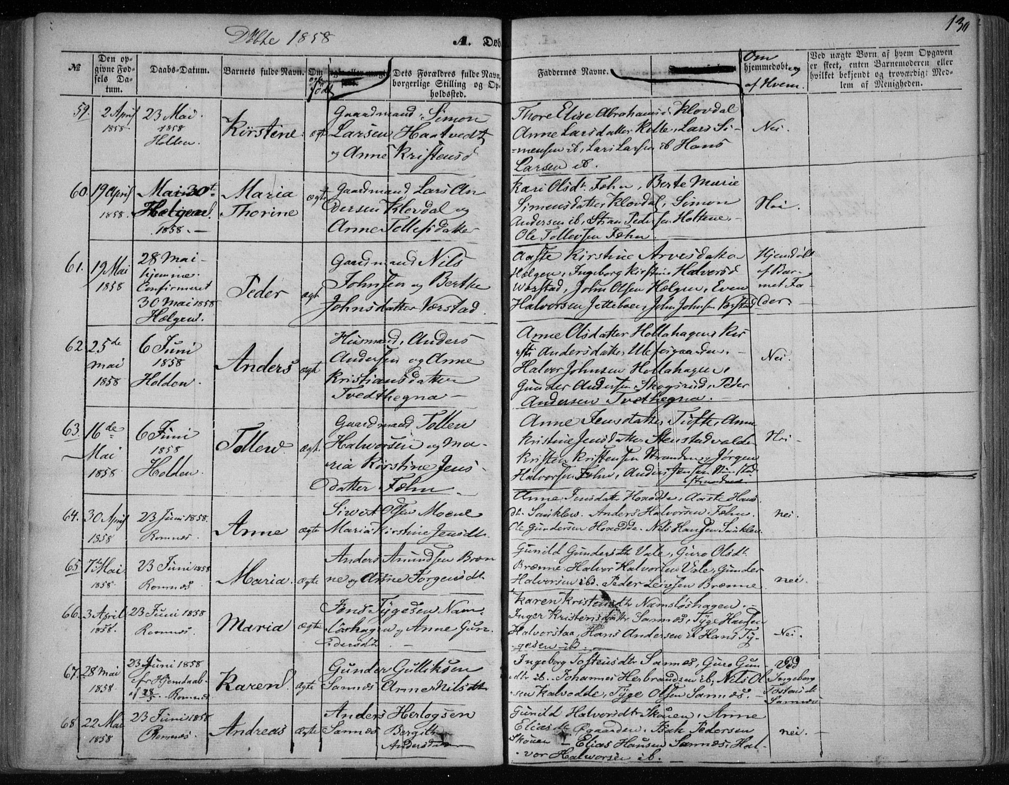 Holla kirkebøker, AV/SAKO-A-272/F/Fa/L0005: Parish register (official) no. 5, 1849-1860, p. 130