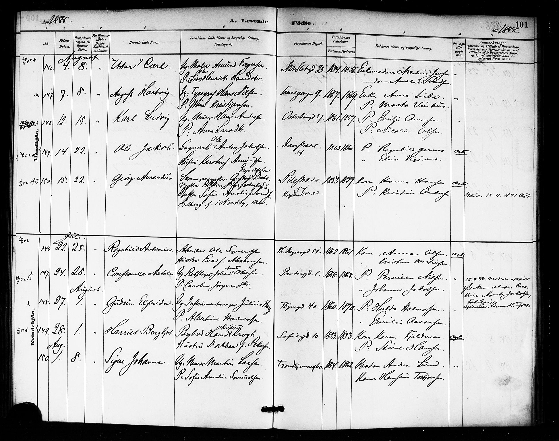 Rikshospitalet prestekontor Kirkebøker, SAO/A-10309b/F/L0007: Parish register (official) no. 7, 1885-1890, p. 101