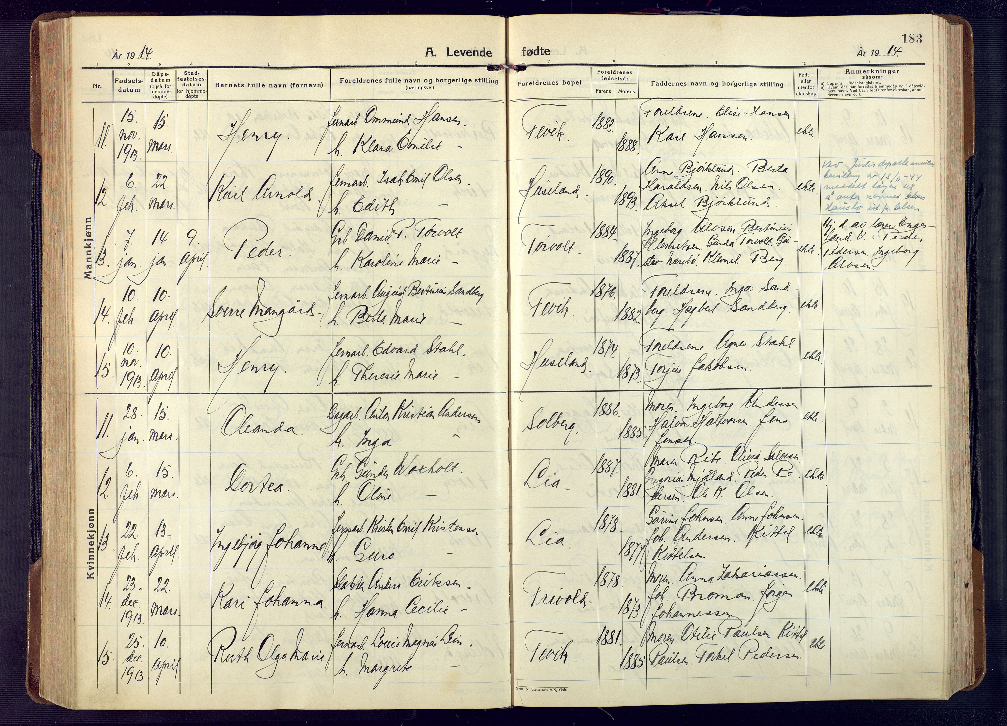 Fjære sokneprestkontor, AV/SAK-1111-0011/F/Fa/L0004: Parish register (official) no. A 4, 1902-1925, p. 183