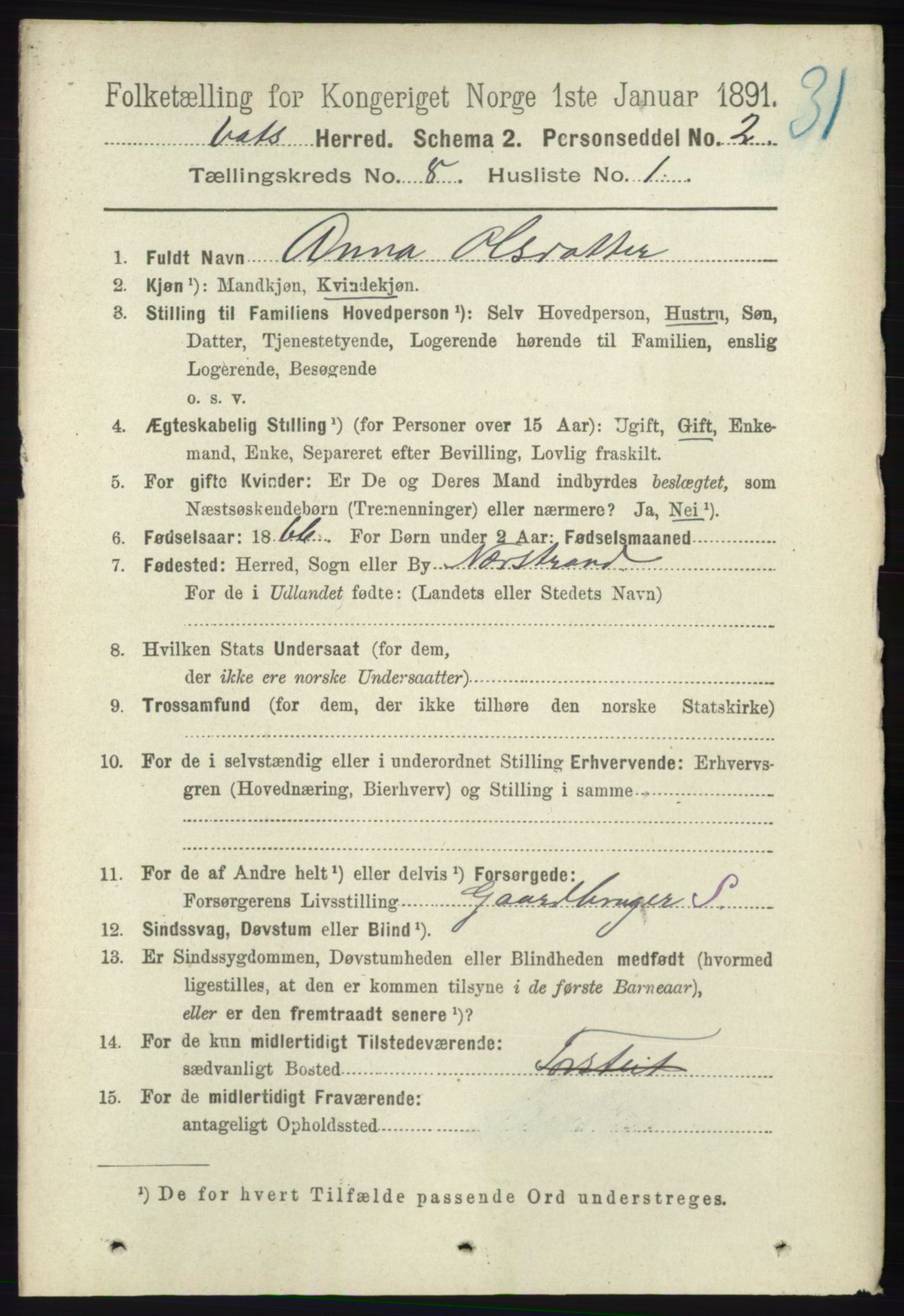 RA, 1891 census for 1155 Vats, 1891, p. 1334