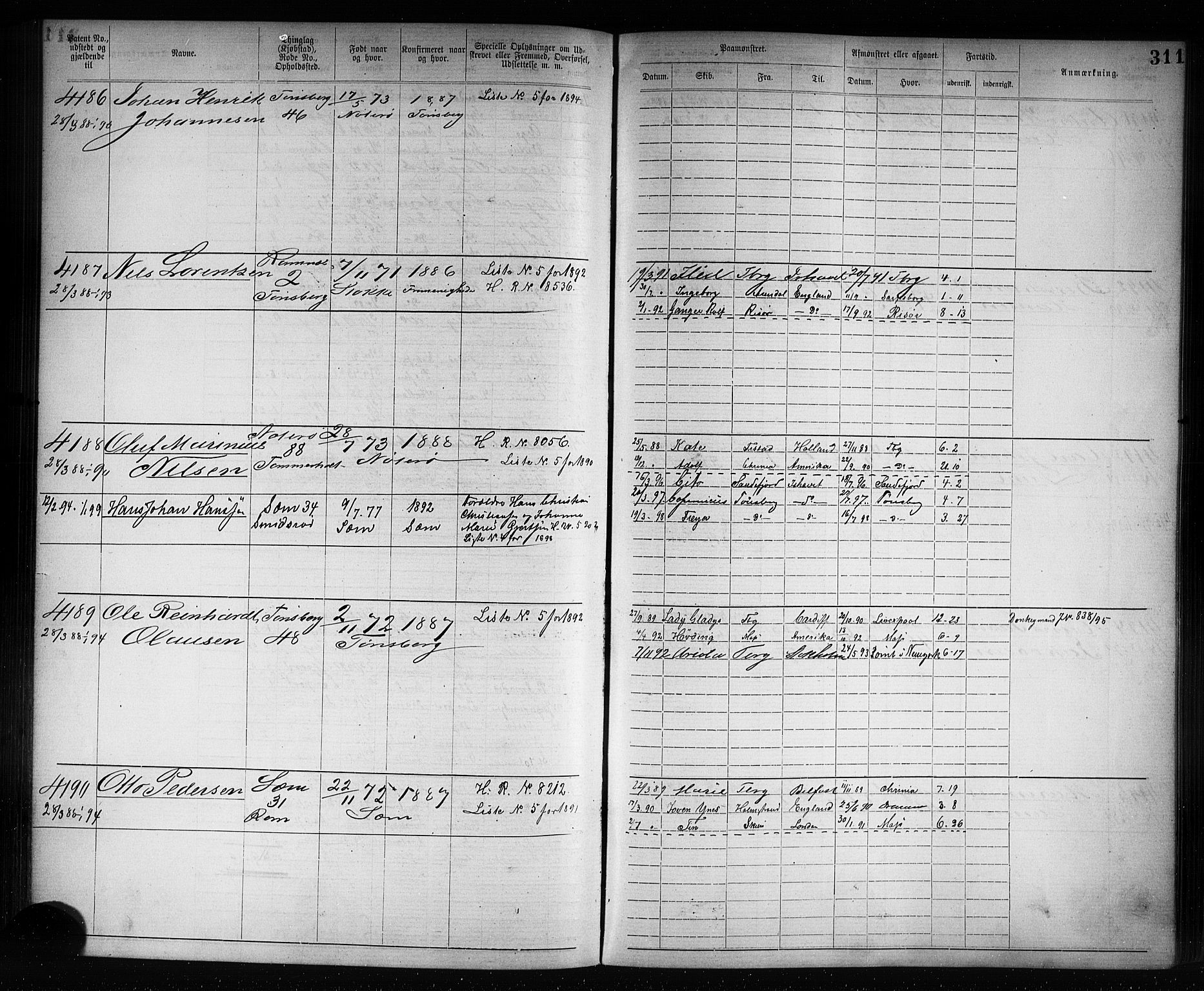 Tønsberg innrulleringskontor, AV/SAKO-A-786/F/Fb/L0007: Annotasjonsrulle Patent nr. 2636-5150, 1881-1892, p. 312