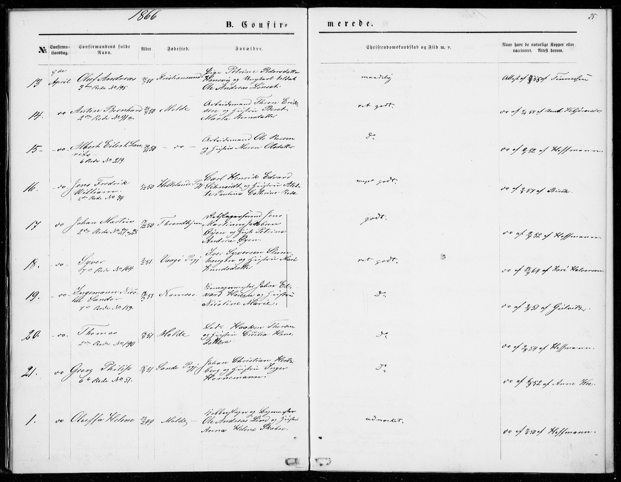 Ministerialprotokoller, klokkerbøker og fødselsregistre - Møre og Romsdal, AV/SAT-A-1454/558/L0690: Parish register (official) no. 558A04, 1864-1872, p. 25