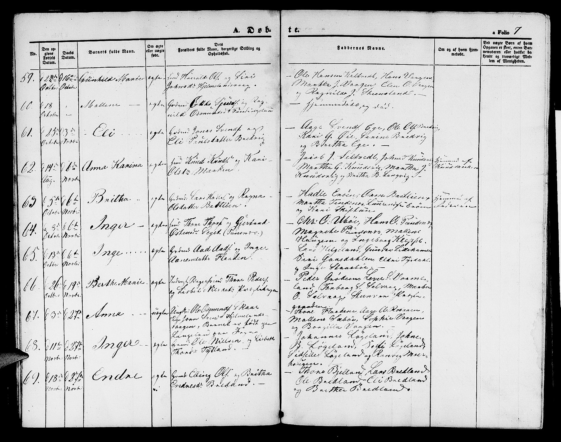 Hjelmeland sokneprestkontor, AV/SAST-A-101843/01/V/L0004: Parish register (copy) no. B 4, 1853-1883, p. 7