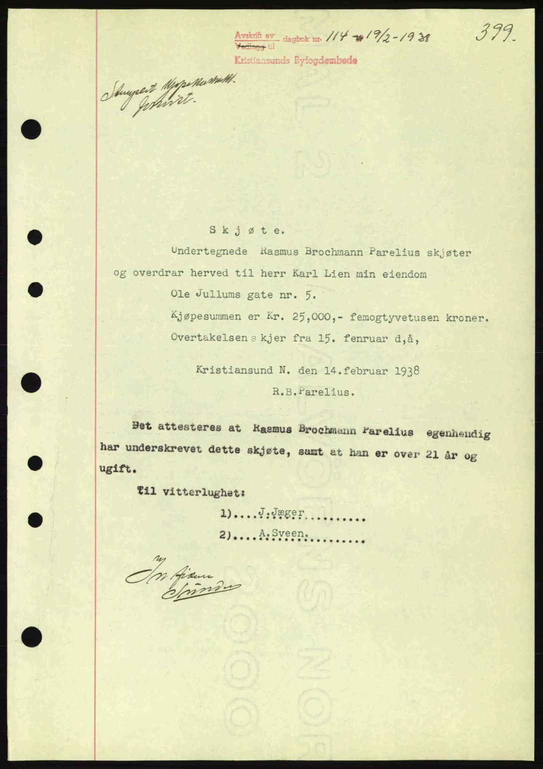 Kristiansund byfogd, AV/SAT-A-4587/A/27: Mortgage book no. 30, 1936-1941, Diary no: : 114/1938