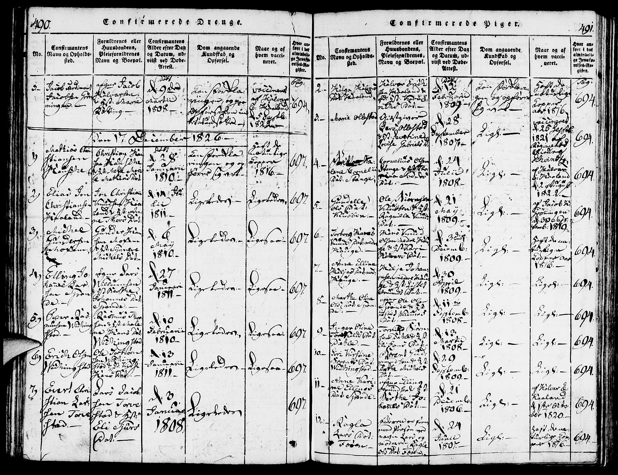 Torvastad sokneprestkontor, AV/SAST-A -101857/H/Ha/Haa/L0004: Parish register (official) no. A 3 /1, 1817-1836, p. 490-491